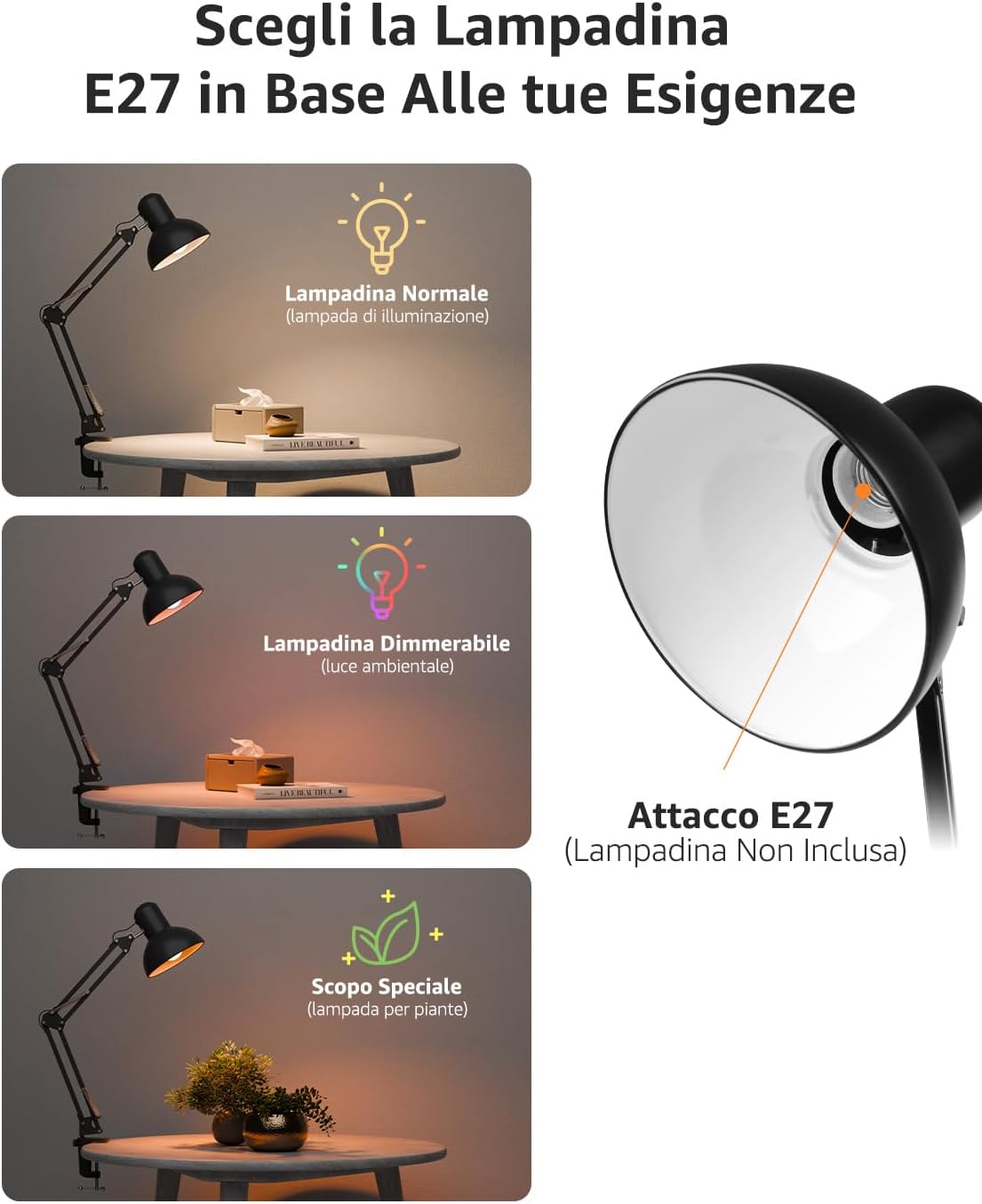 Detalle 2 de Lepro Lampada da Scrivania LED clip flessibile con attacco E27