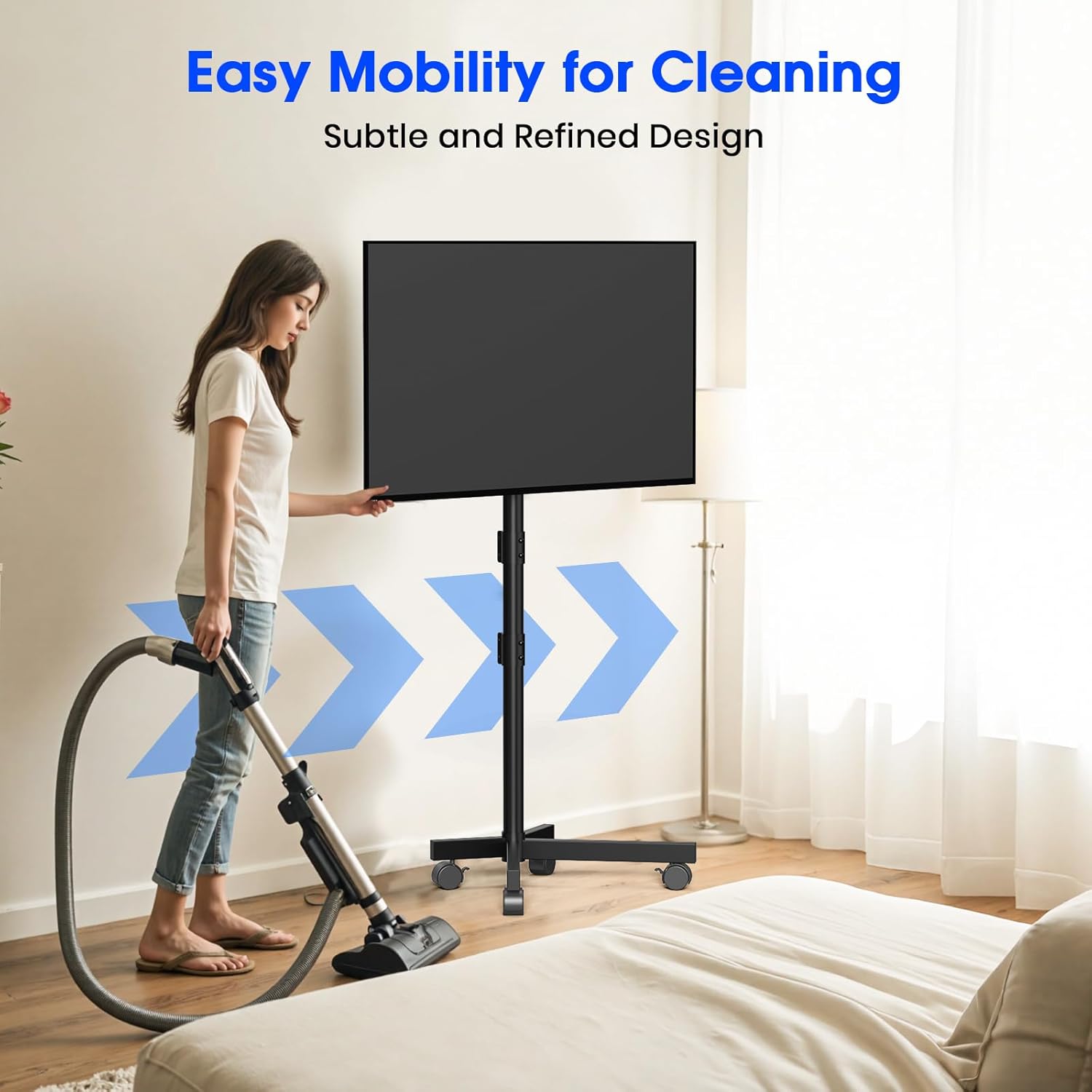 Thumbnail 5 de Zontera Mobile TV Stand for 23–60 Inch TVs with Tilt, Height Adjustment, and Locking Wheels