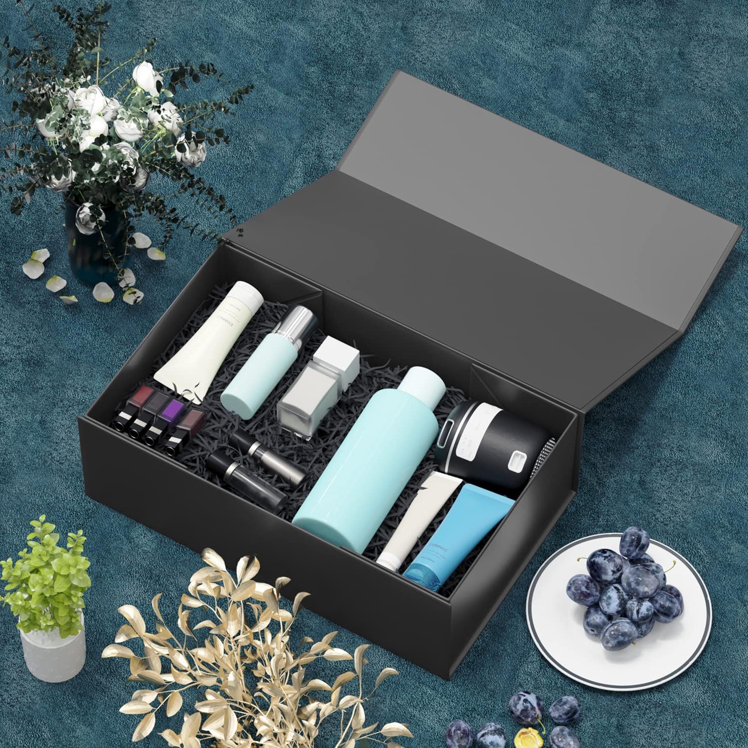 Detalle de RYDDOY 5 Pack Black Gift Boxes with Lids – Magnetic Closure, Collapsible