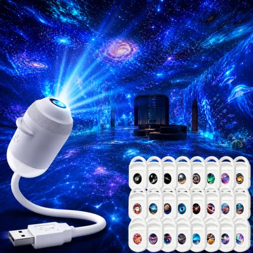 Detalle de Lwloltio HD Smart Dynamic 5D Galaxy Projektor – 24 Filme, USB, 360° Verstellbar
