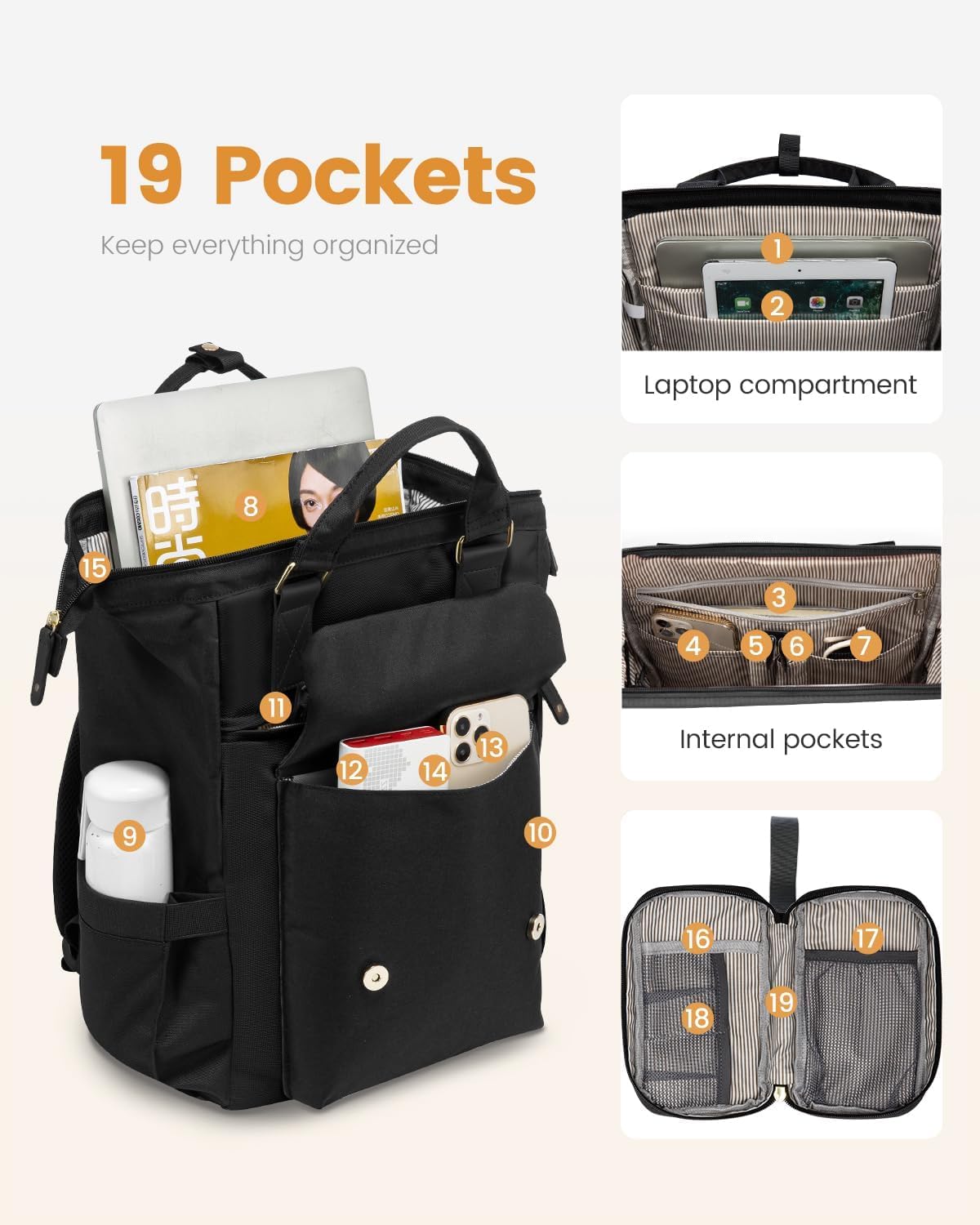 Thumbnail 6 de LOVEVOOK Laptop Backpack 17 inch Black
