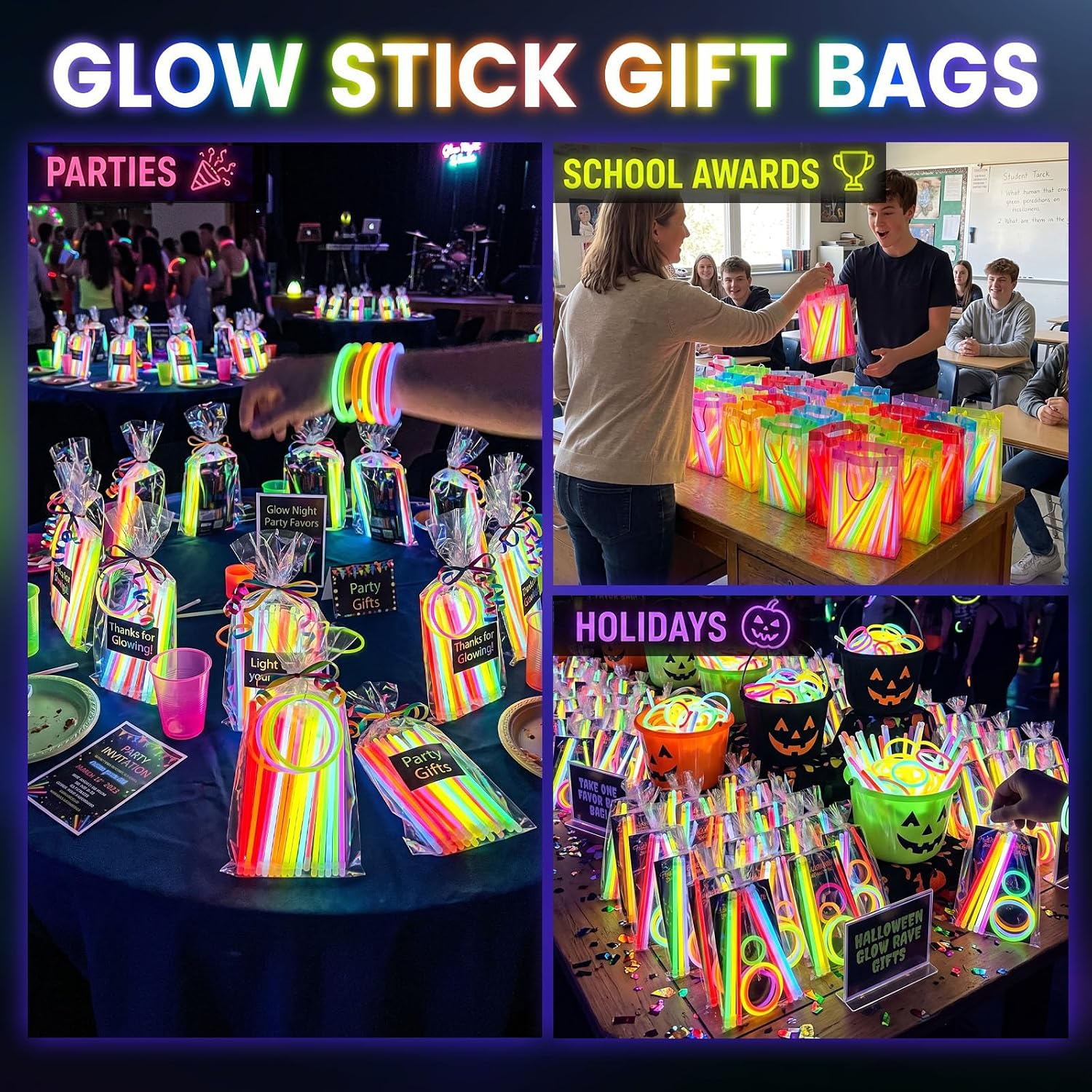 Detalle 2 de LovesTown 8-Inch Glow Sticks, 500-Count Party Pack with Connectors