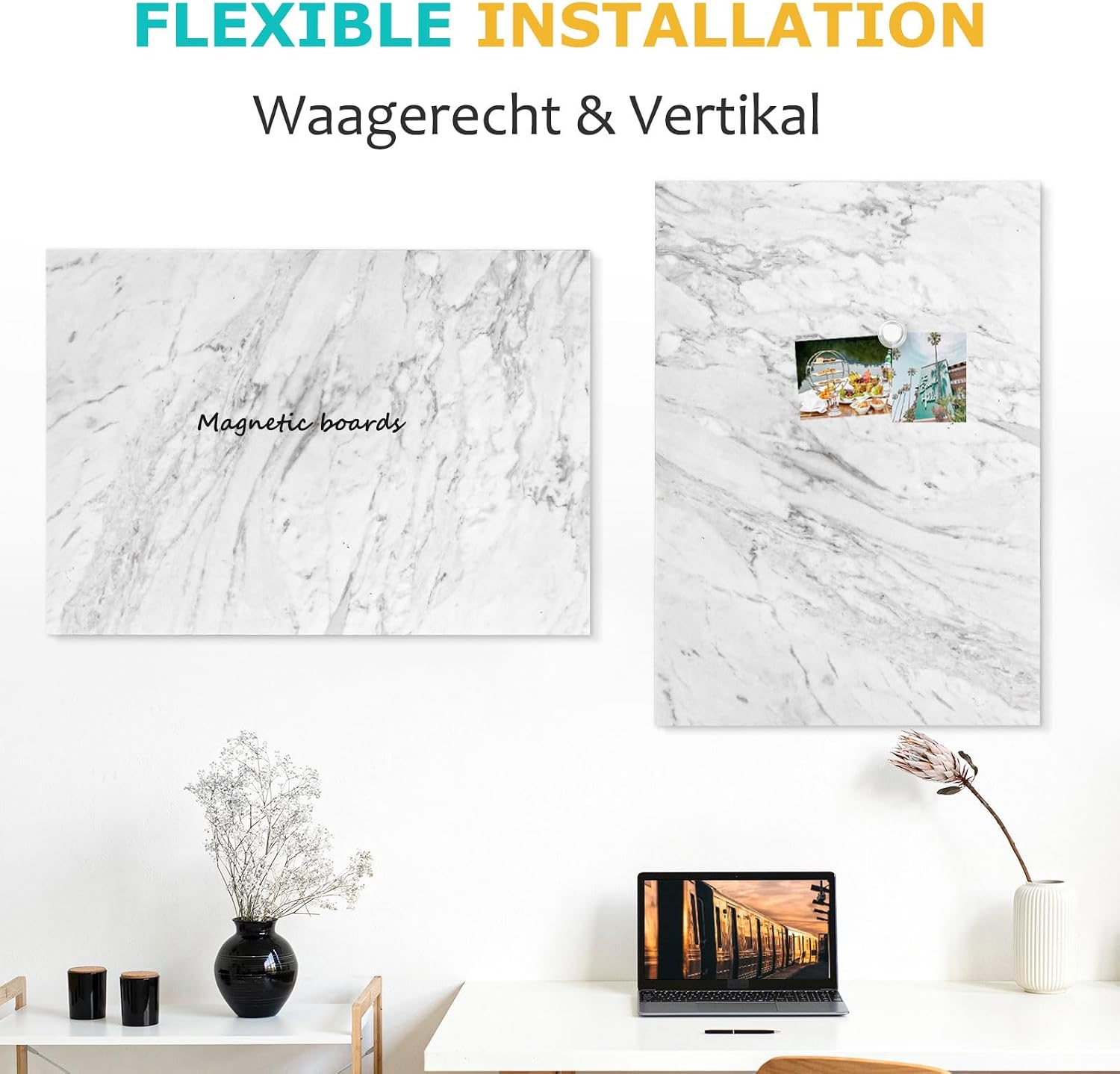 Detalle de DOLLAR BOSS Magnetisches Whiteboard 30 x 40 cm – Magnettafel für Wand, Drucken-Memoboard mit 4 Magneten & 2 Stiften