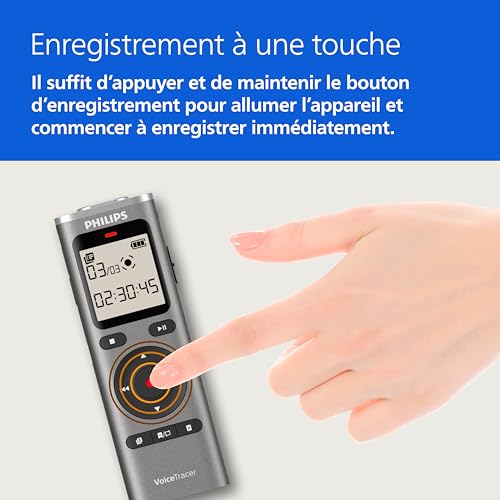 Detalle de Philips DVT1170 VoiceTracer : Enregistreur audio 8 Go avec micro SD, son clair et enregistrement mains libres