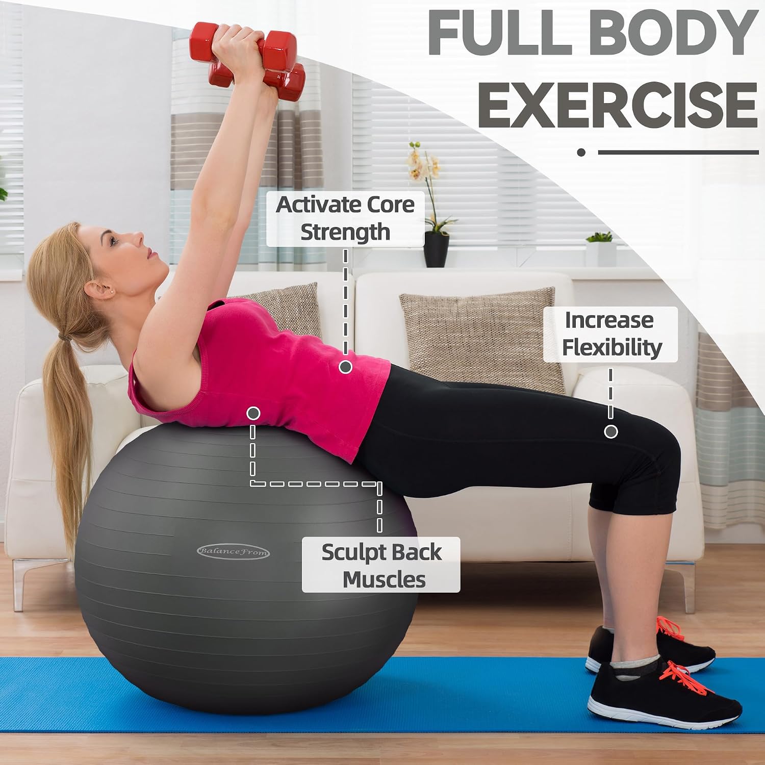 Detalle de Fitvids Exercise Ball for Fitness, Yoga, Pilates (Quick Pump) – Anti-Burst, Slip Resistant Balance Ball