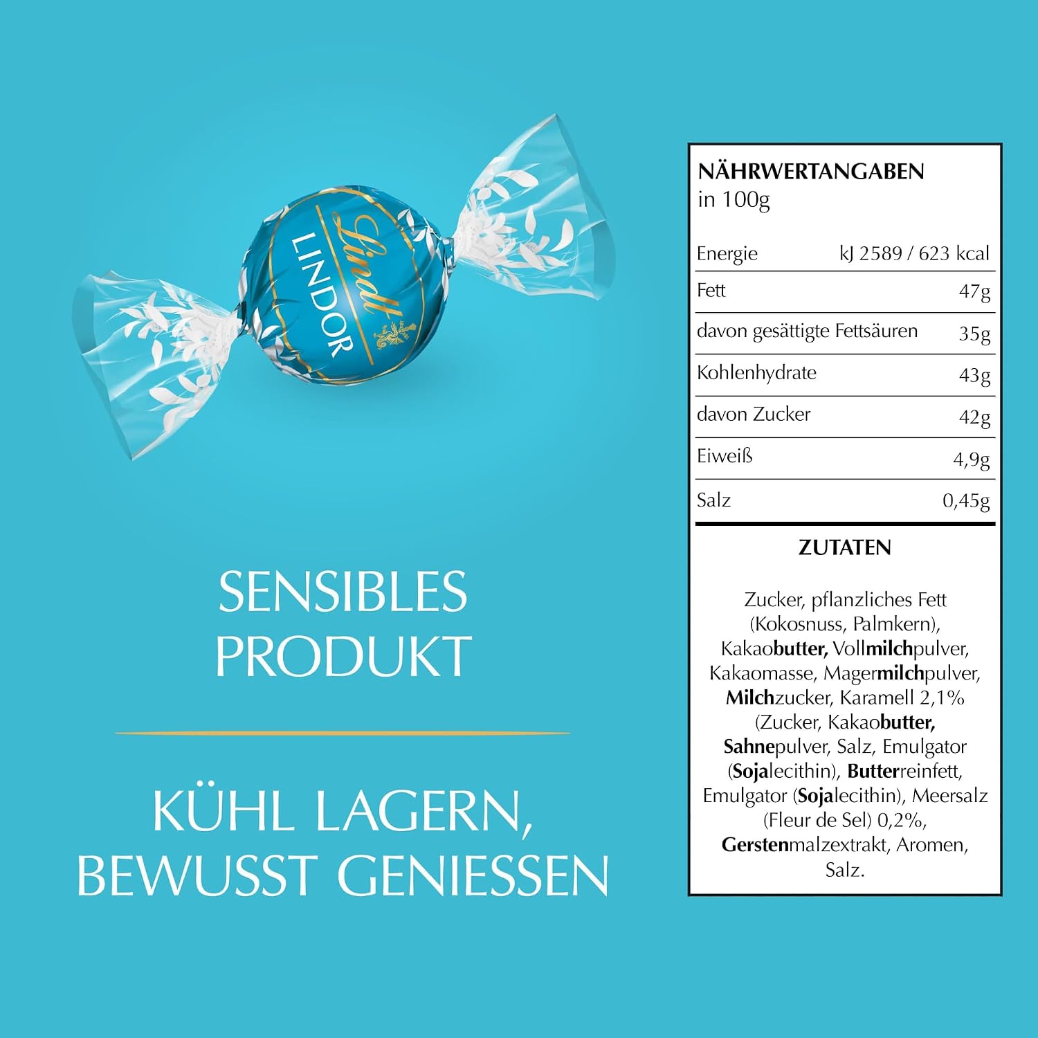Detalle 2 de Lindt LINDOR Salz-Karamell 80 Kugeln 🍫