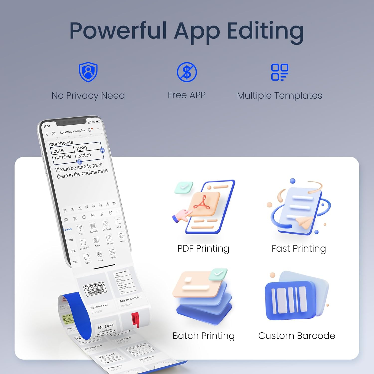 Thumbnail 4 de CLABEL 221B Mini stampante portatile per etichette termiche con Bluetooth e codici a barre (viola)
