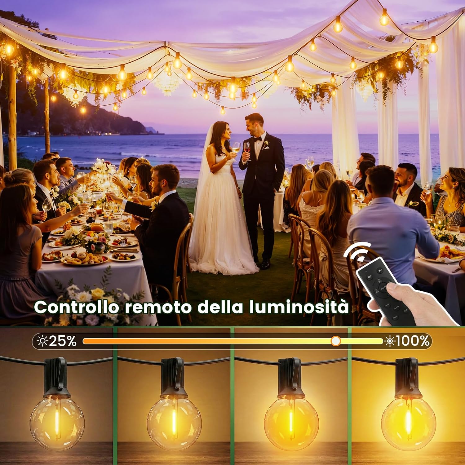 Detalle de Yuusei Catena Luminosa Esterno 24,4M con Telecomando – Luci LED G40 IP45
