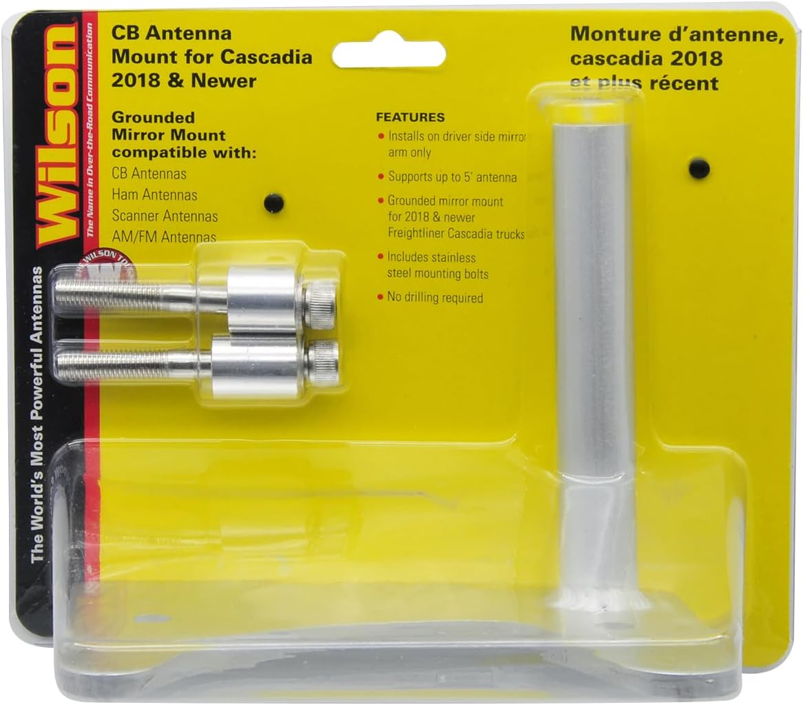 Detalle 2 de Wilson CB Antenna Mount for Freightliner Cascadia (2018 and Newer) — no-drill mirror arm design