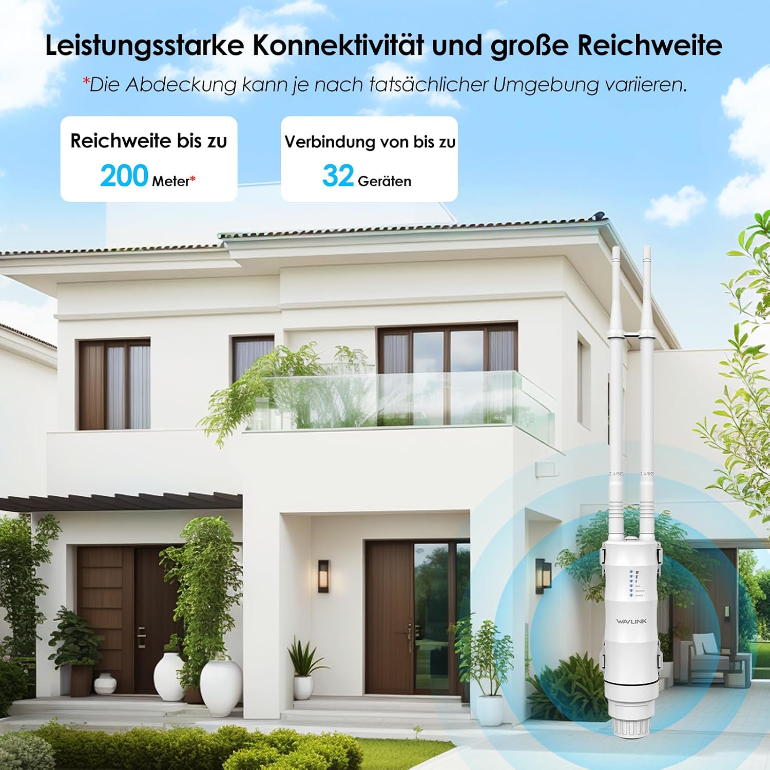Detalle de WAVLINK AC1200 Outdoor WLAN Repeater – wetterfest, IP67, mit PoE-Unterstützung