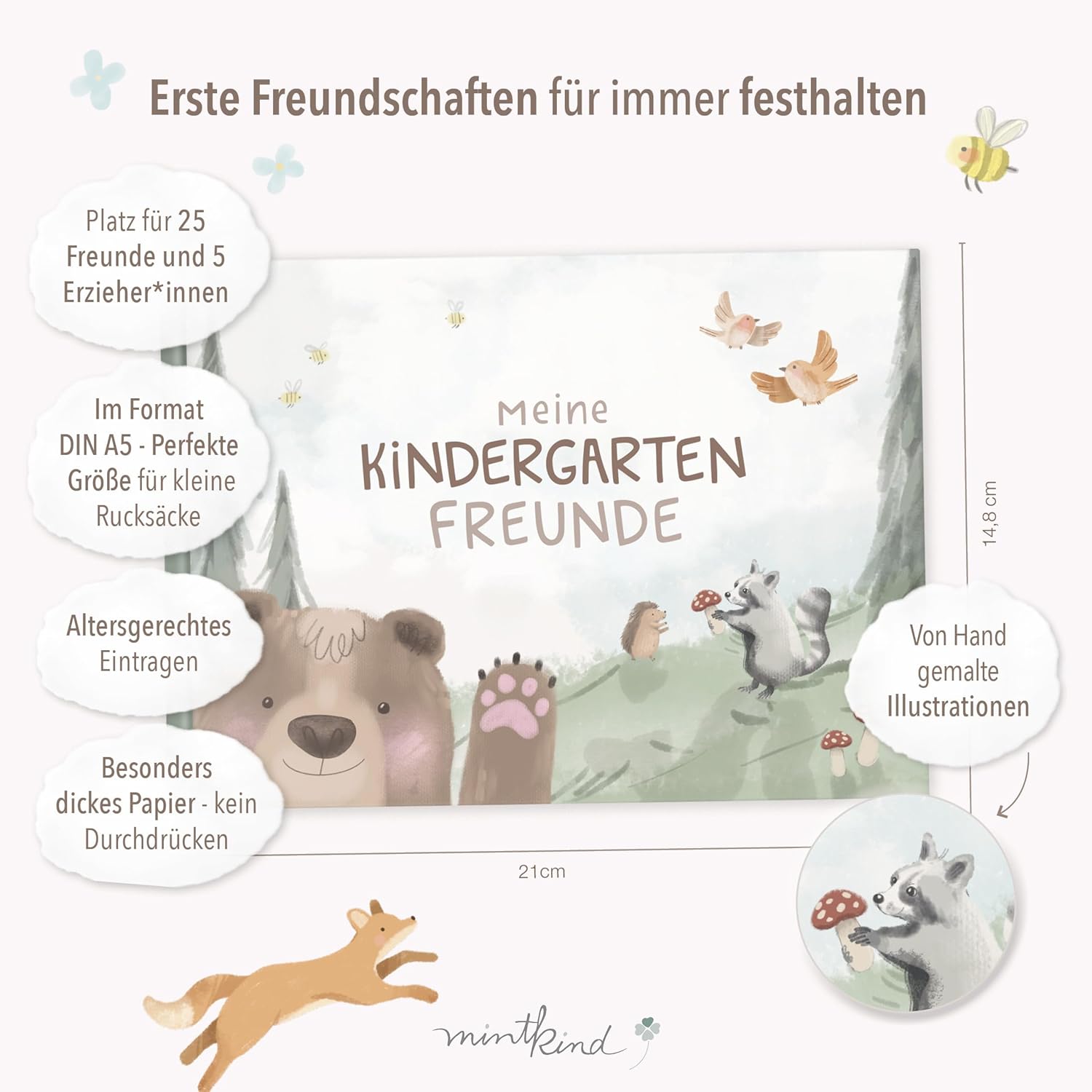 Thumbnail 1 de mintkind® Freundebuch Kindergarten – Waldtiere, 80 Seiten zum Ausfüllen (DIN A5) für Jungen und Mädchen