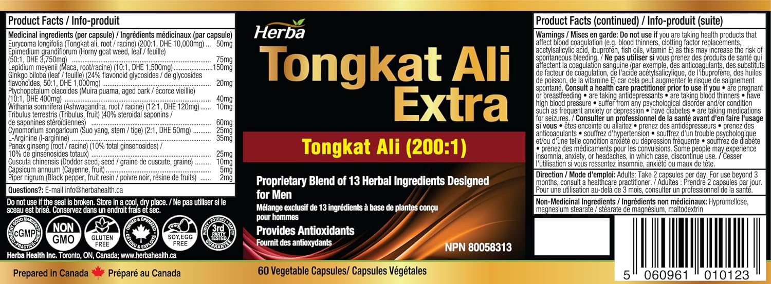 Detalle 2 de Herba tongkat ali Supplement for Men, 200:1 Extract, 60 Capsules