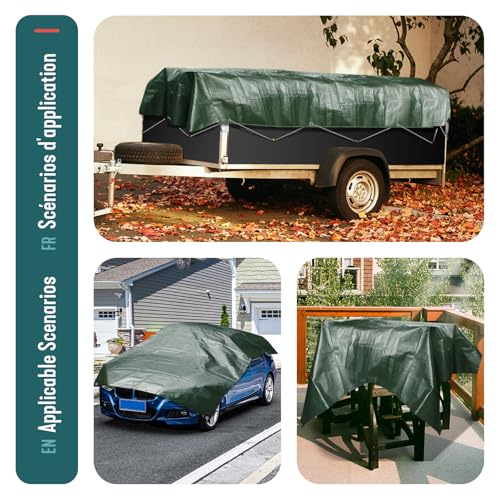 Thumbnail 6 de VOUNOT Bâche de Protection en Polyéthylène 240 g/m², 4x6 m – Vert/Argent, Imperméable et Ultrarésistante