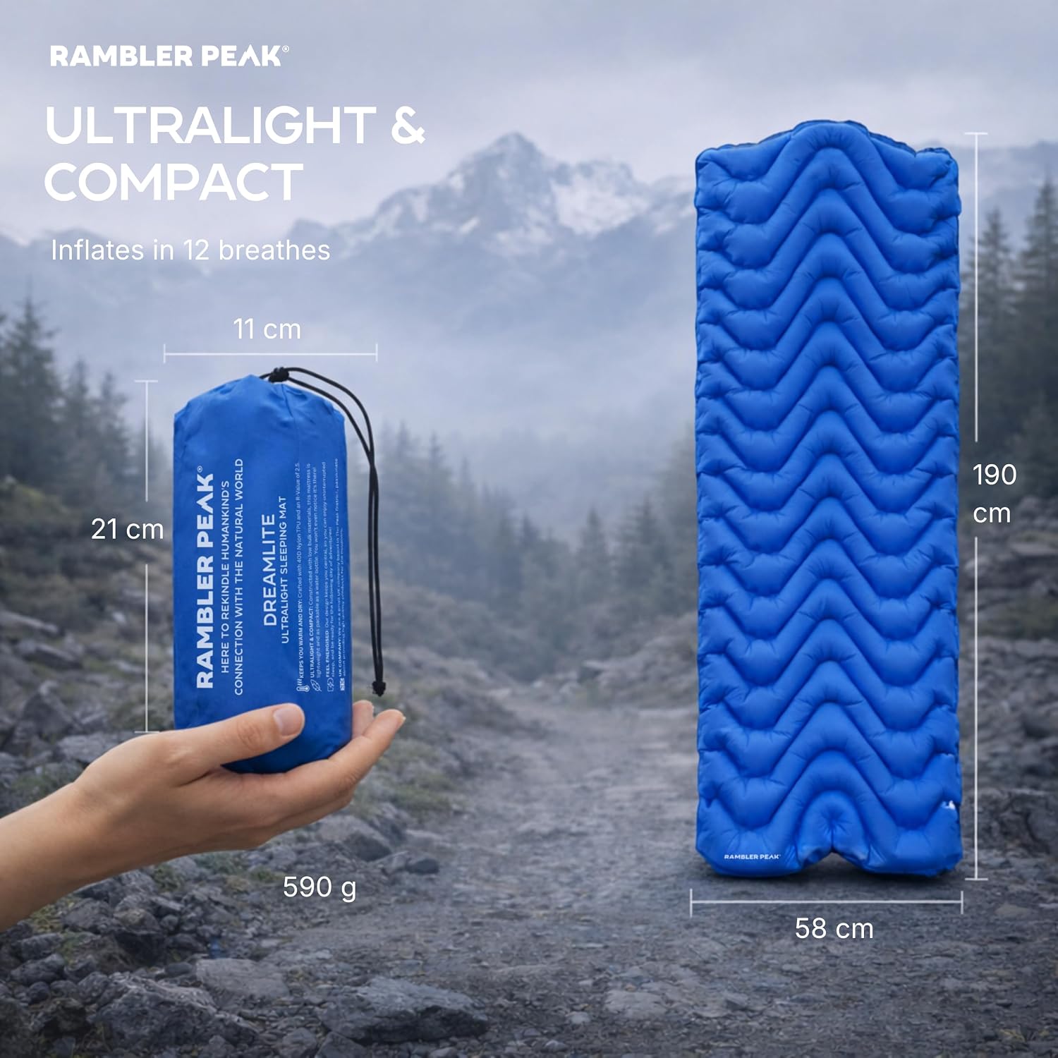 Thumbnail 5 de RAMBLER PEAK Inflatable Camping Mat with Pillow – Ultralight 190×58cm, 590g