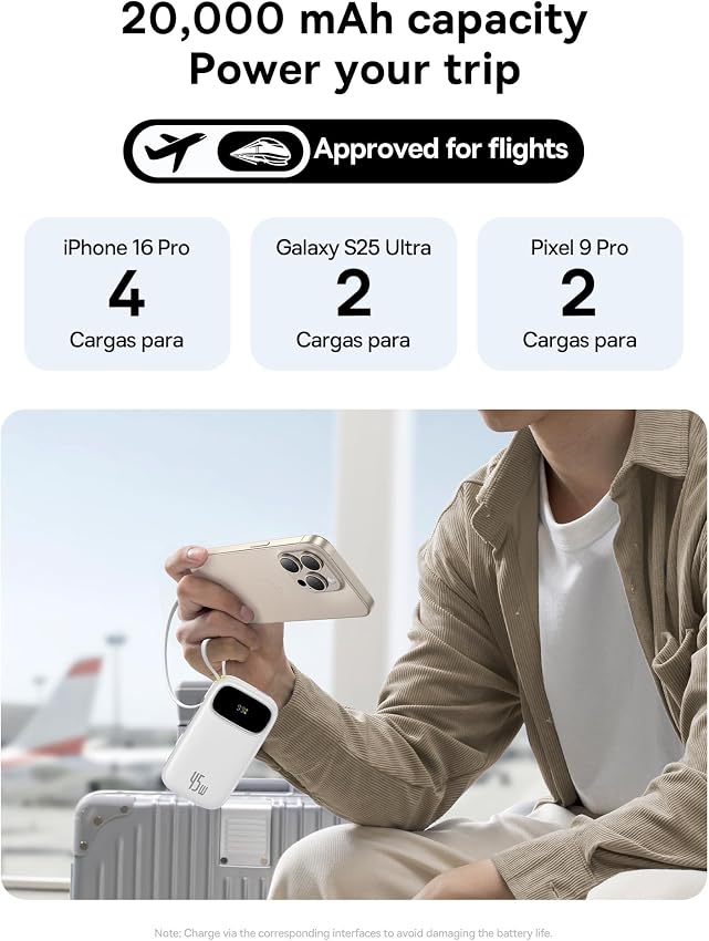 Detalle de Baseus Powerbank 45W 20000mAh con 2 Cables USB-C ⚡