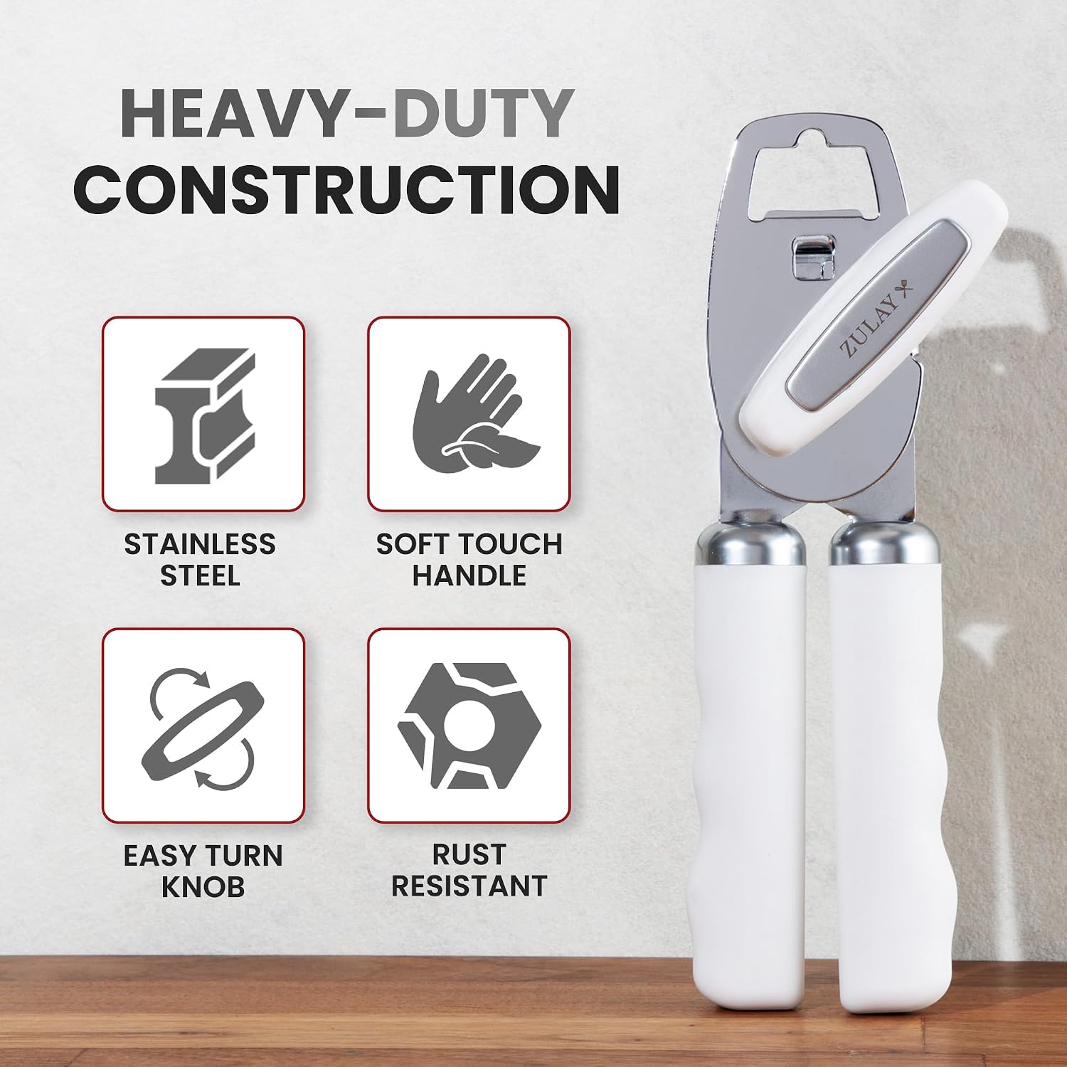 Detalle de Zulay Kitchen Manual Can Opener with Stainless Steel Blade, Comfort Grip and Bottle Opener