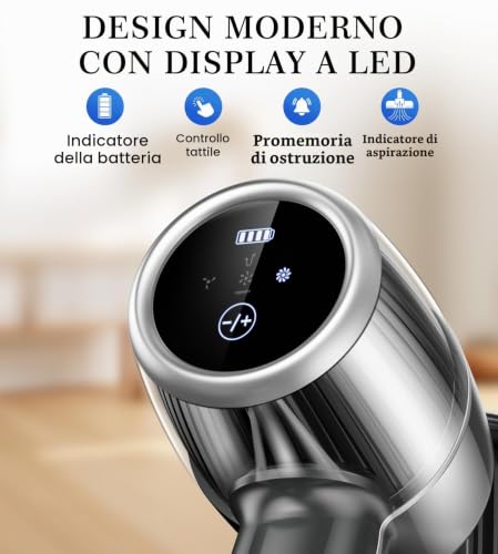 Detalle de Aspirapolvere Senza Fili Syntecno: Scopa Elettrica Potente, Silenziosa e Anti-Intreccio per Peli di Animali