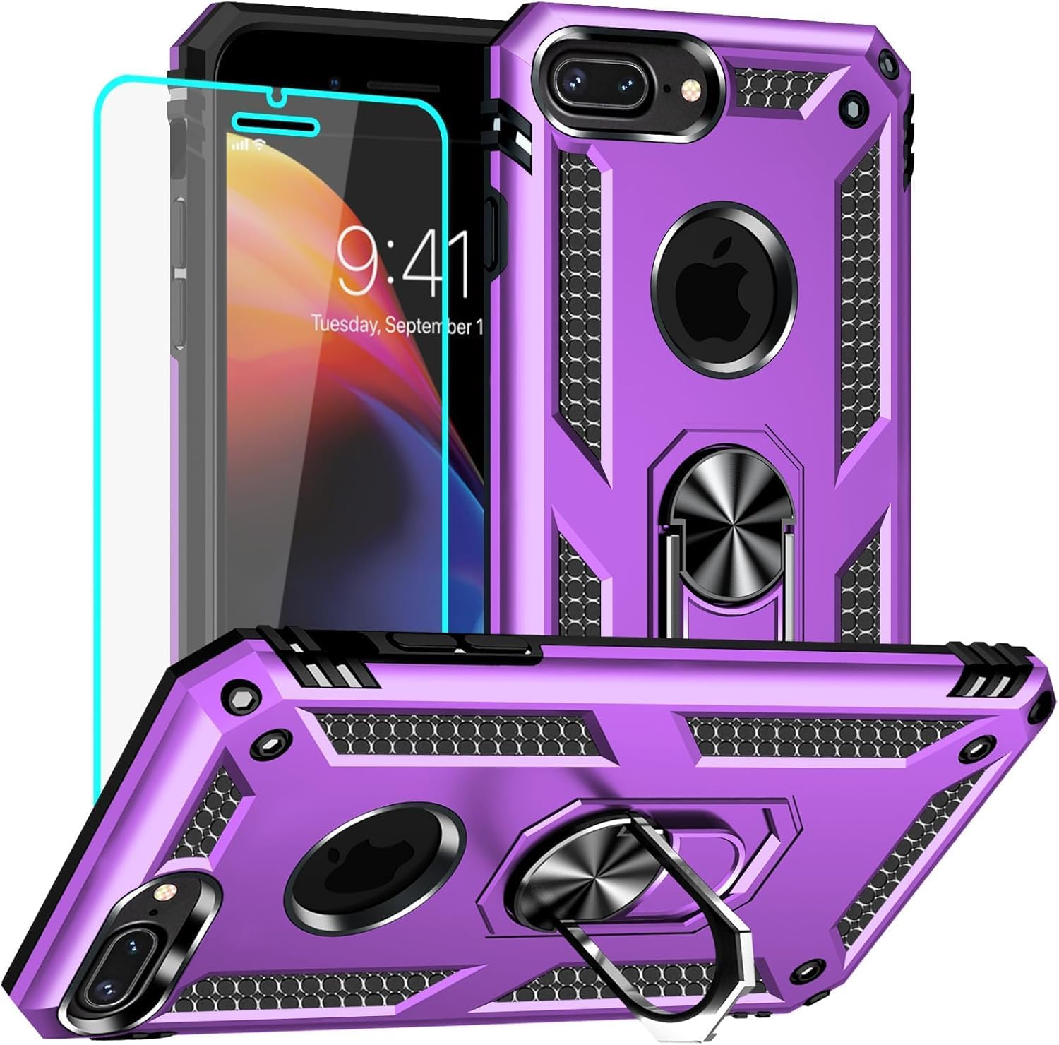 Detalle de Yiakeng iPhone 8 Plus/7 Plus Case with Screen Protector Purple