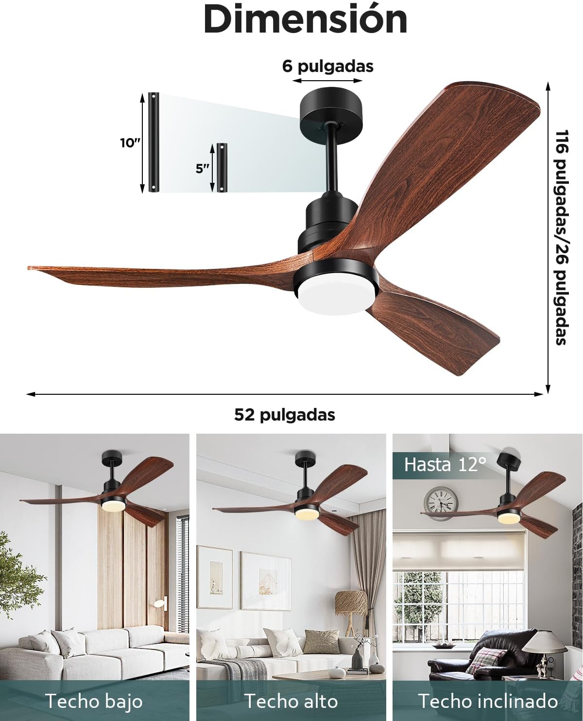 Detalle 2 de Ventilador de Techo Madera con Luz y Mando a Distancia 🌟
