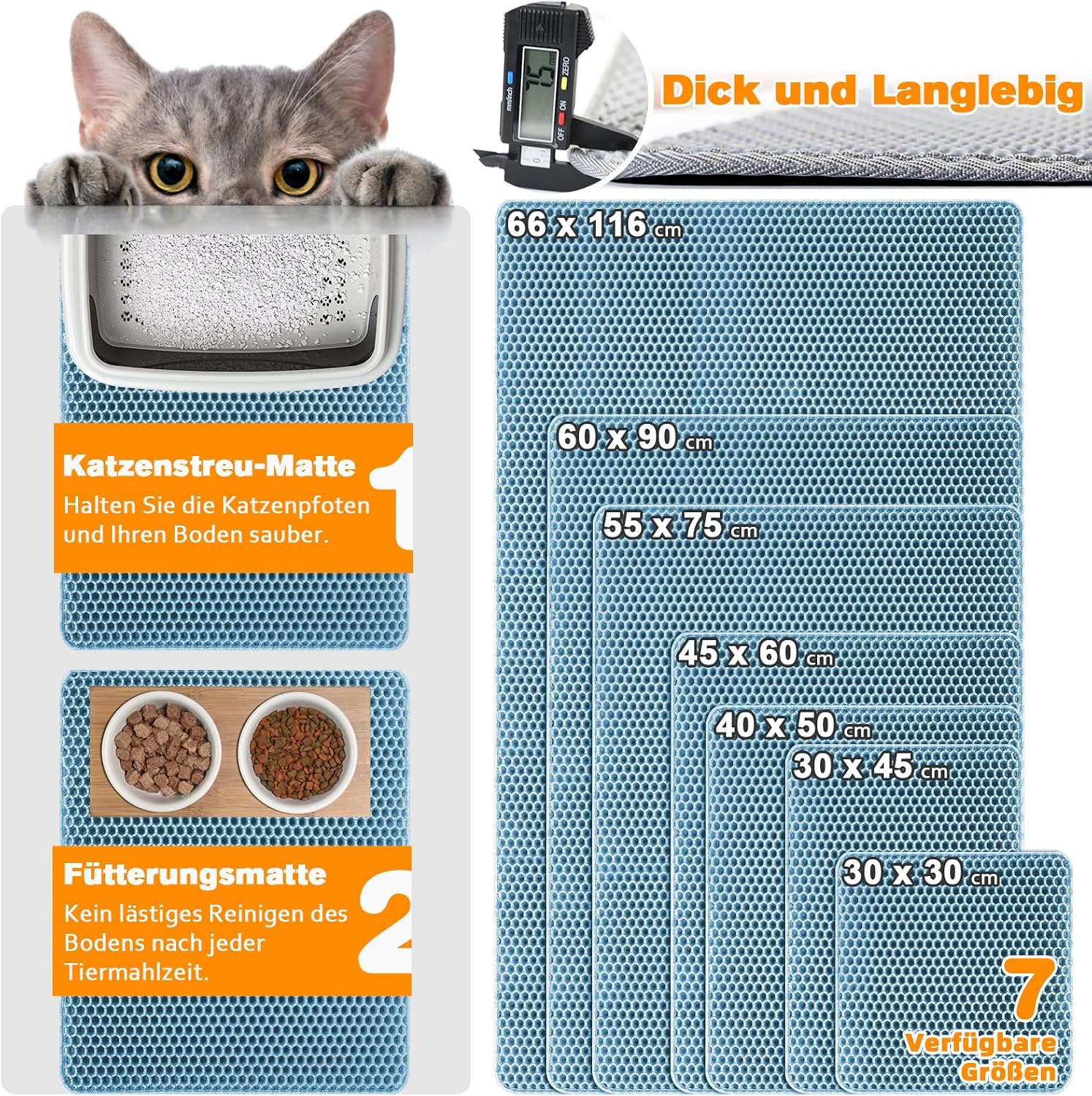 Detalle 2 de Blissstorm Katzenklo Matte 66X116cm – wasserdichte Doppelschicht mit Anti-Rutsch-Unterseite