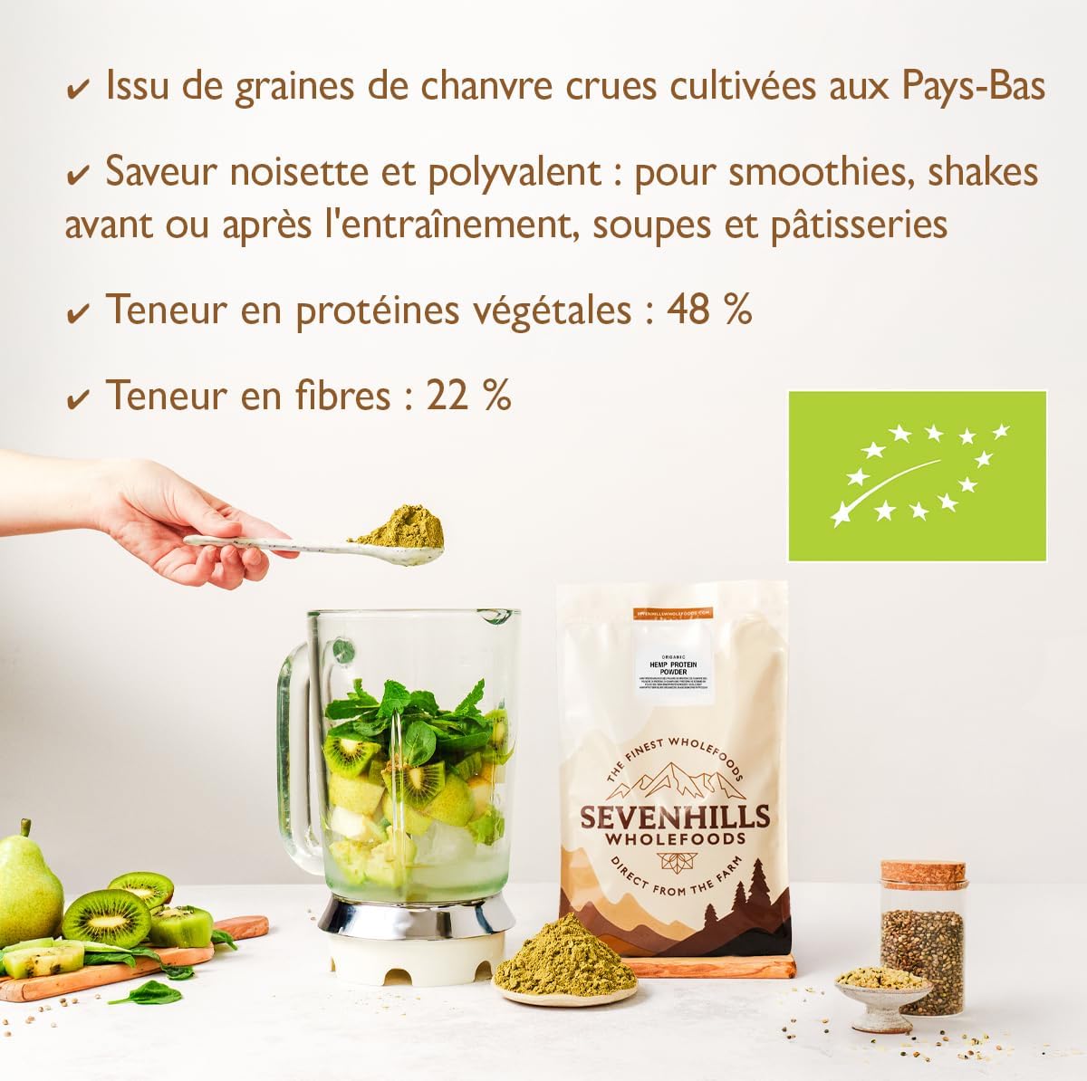 Thumbnail 2 de Sevenhills Wholefoods Poudre de Protéine de Chanvre Cru Bio – 3 kg