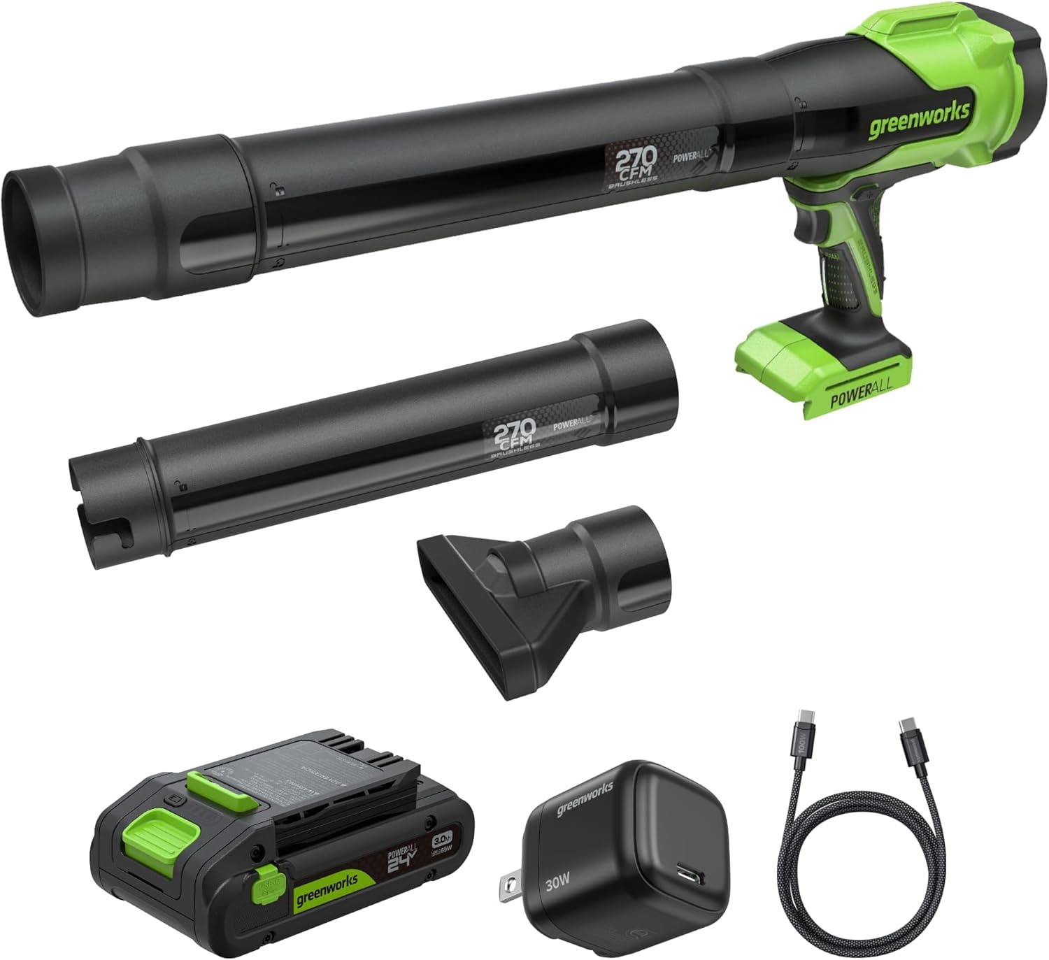 Greenworks BL1002HA1 soffiatore a batteria 24V con batteria 4Ah e caricatore 65W PD