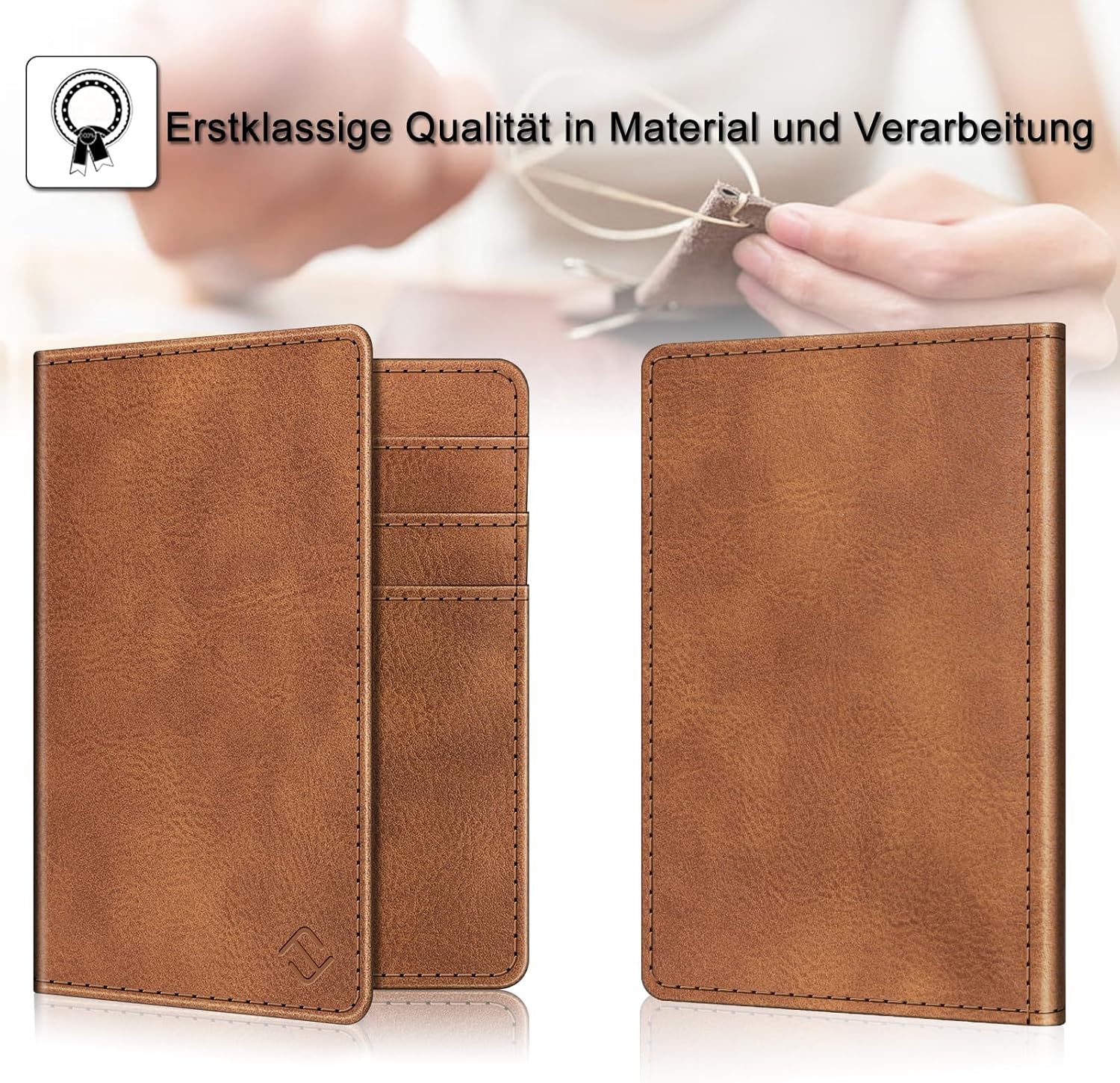 Detalle 2 de FINTIE Fahrzeugschein Hülle für Zulassungsbescheinigung – 2 Steckplätze + 5 Karten, Kunstleder, Braun (13 x 10 x 1 cm)