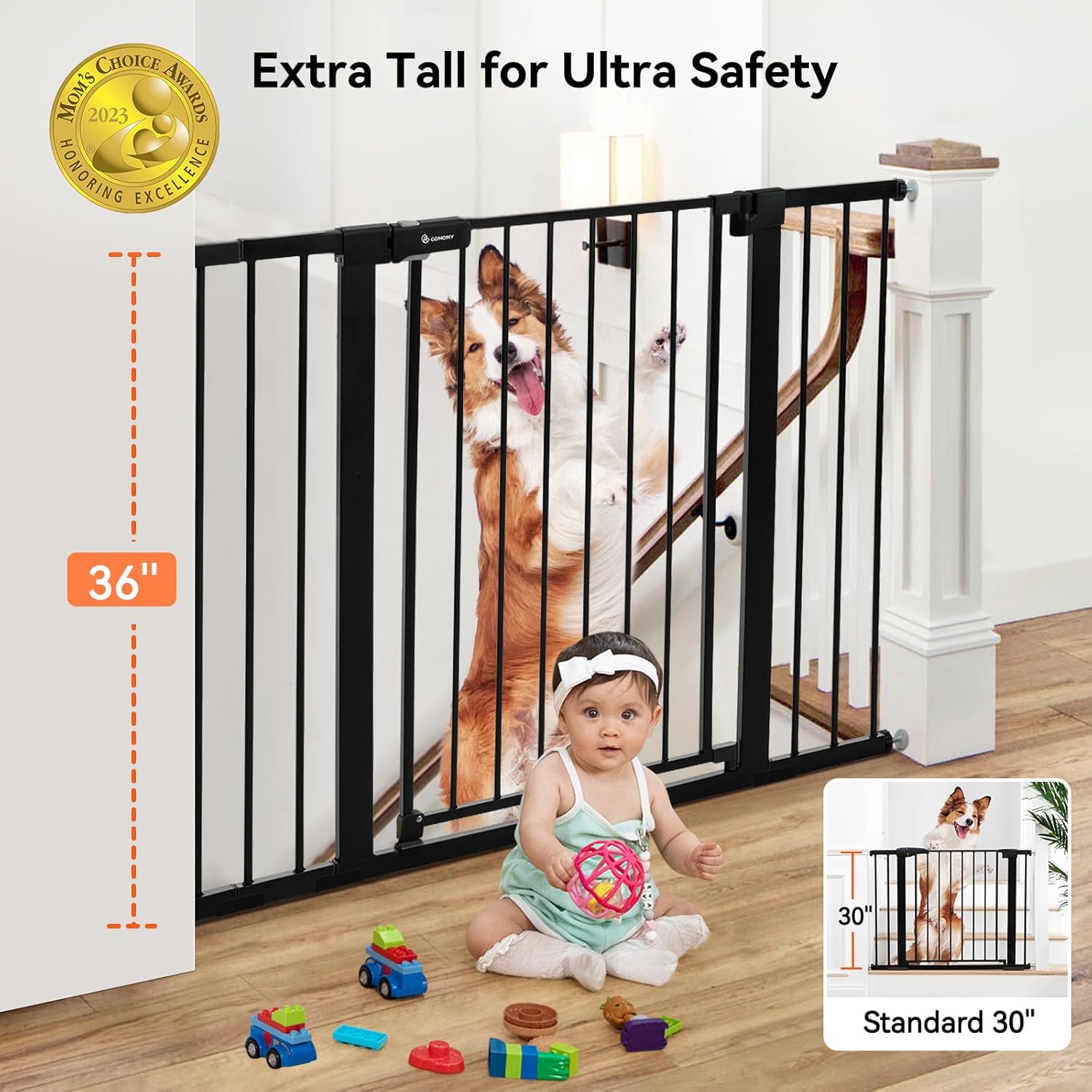 Detalle 2 de COMOMY Türschutzgitter Extra Hoch – 92 cm Höhe, 75–124 cm Öffnung, ohne Bohren