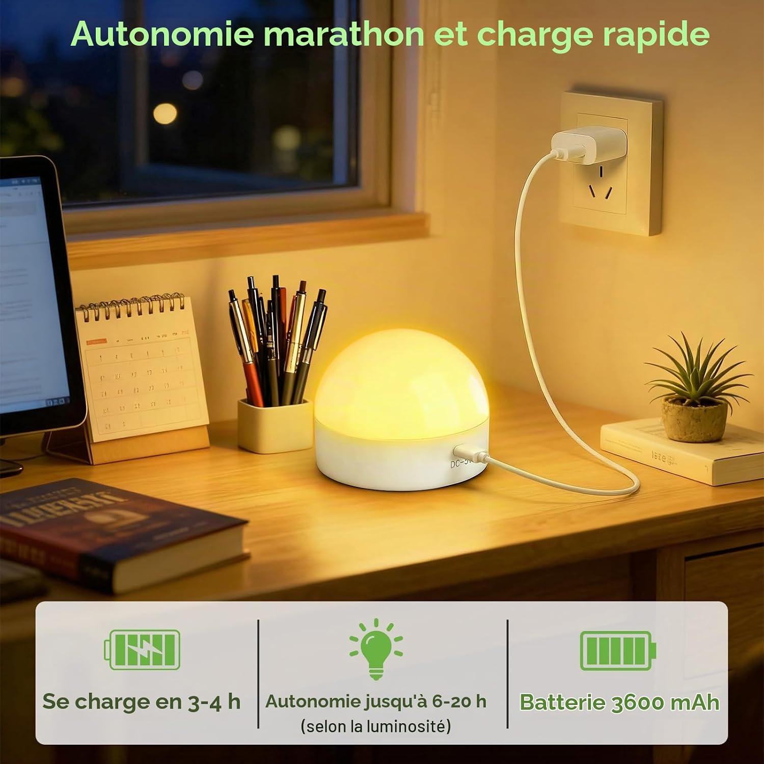 Detalle 2 de Kimjo D0936 oplaadbare E27-ledlampen, 10 W, dimbaar en RGB met magnetische voet, 2 stuks