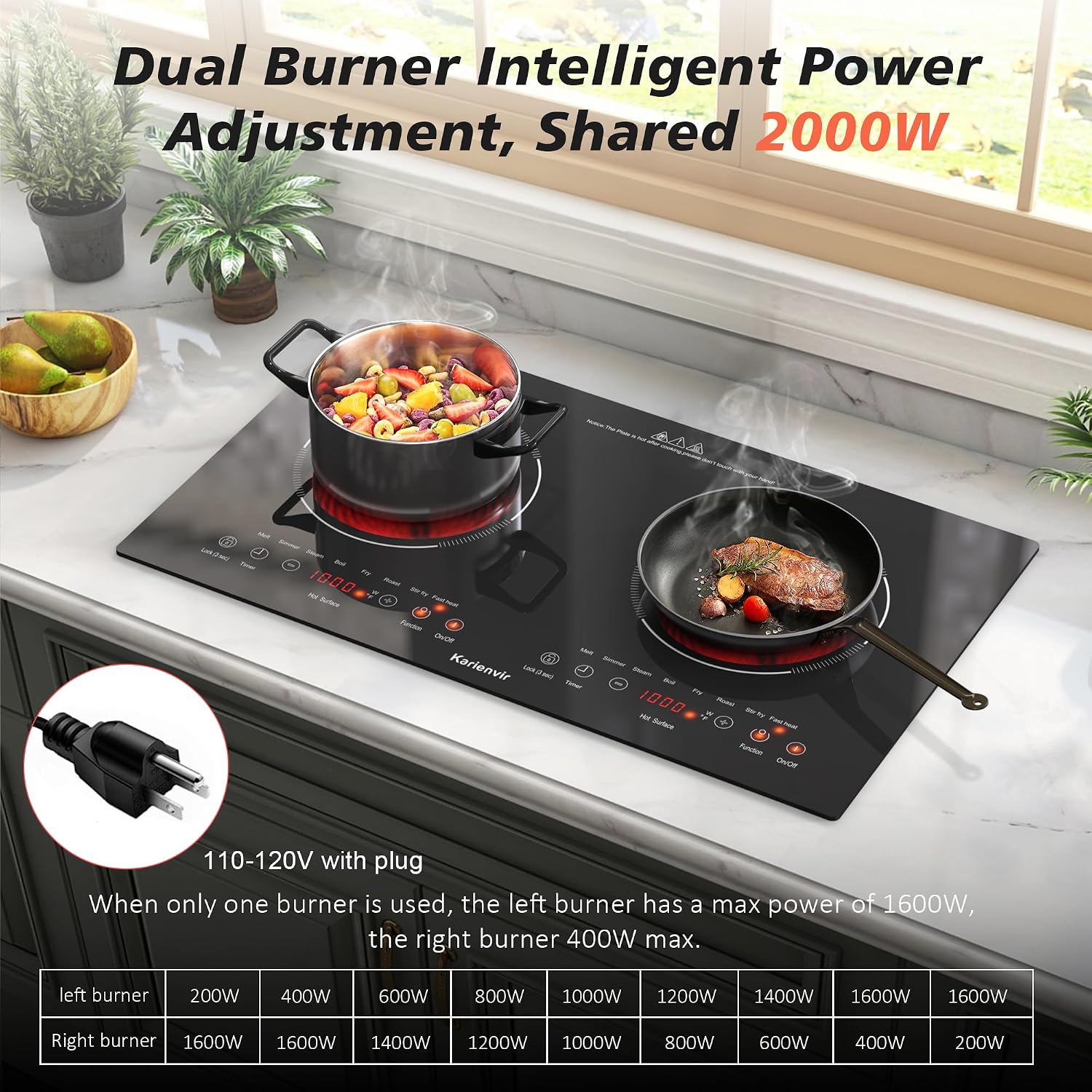 Detalle de Karienvir KEC-PF602SGB-US 2-Burner Electric Cooktop, 110V, 2000W