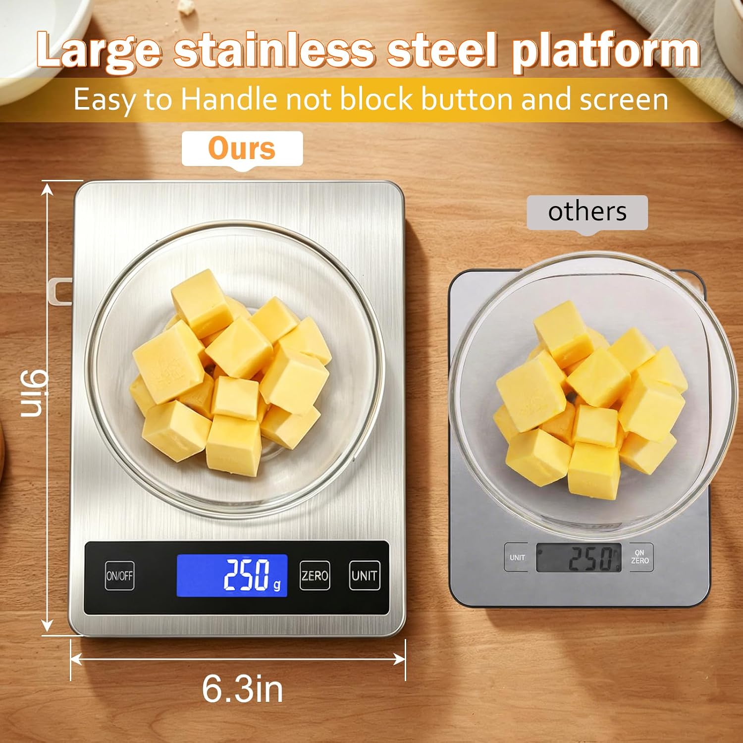 Detalle de Deweywei XDZC-001 Digital Kitchen Scale, 33 lb, Stainless Steel, USB Charging