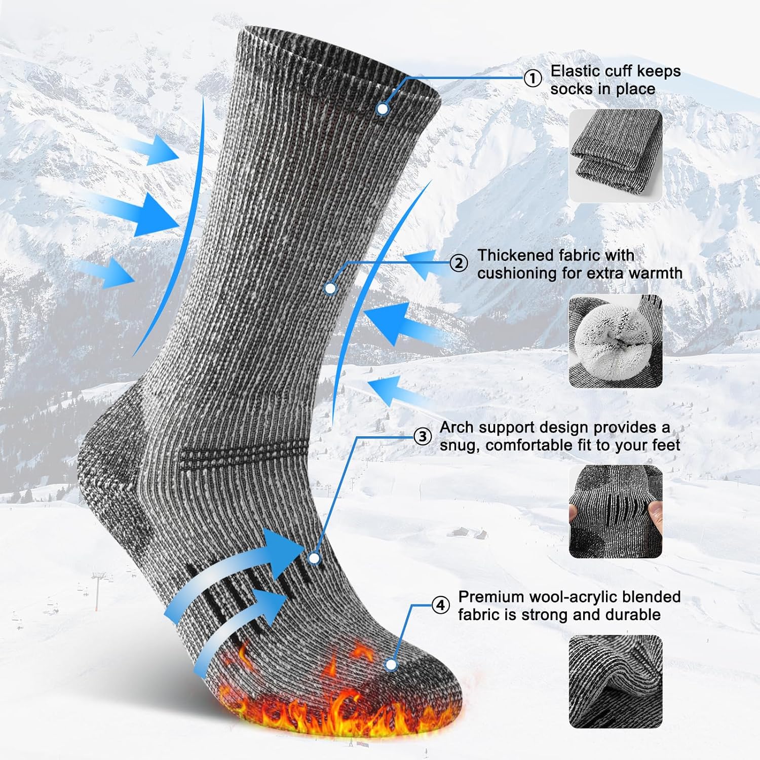 Thumbnail 3 de floconssy Hiking Socks, Wool-Acrylic Blend