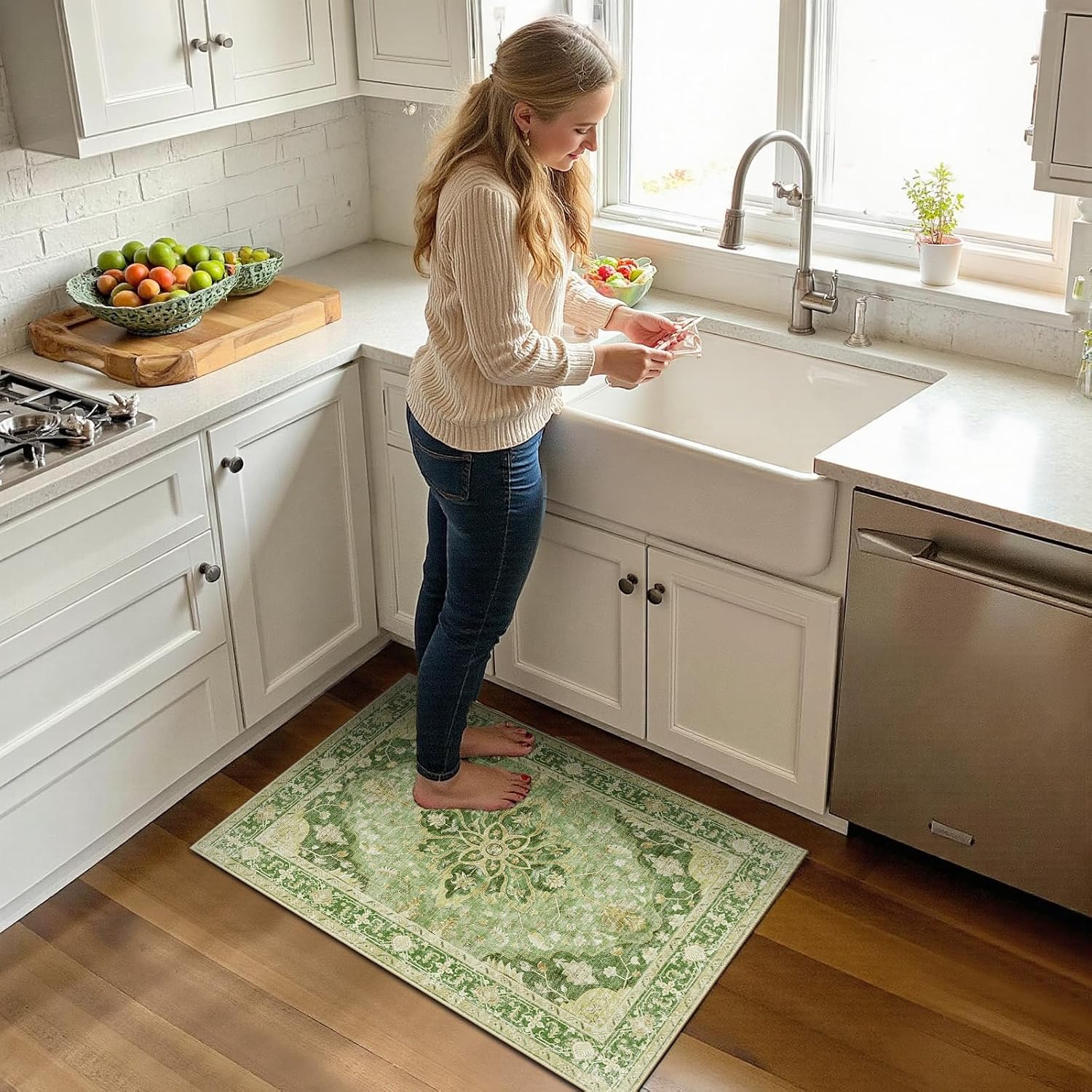Detalle de RELEANY 8'x10' Washable Floral Area Rug ๐งฉ