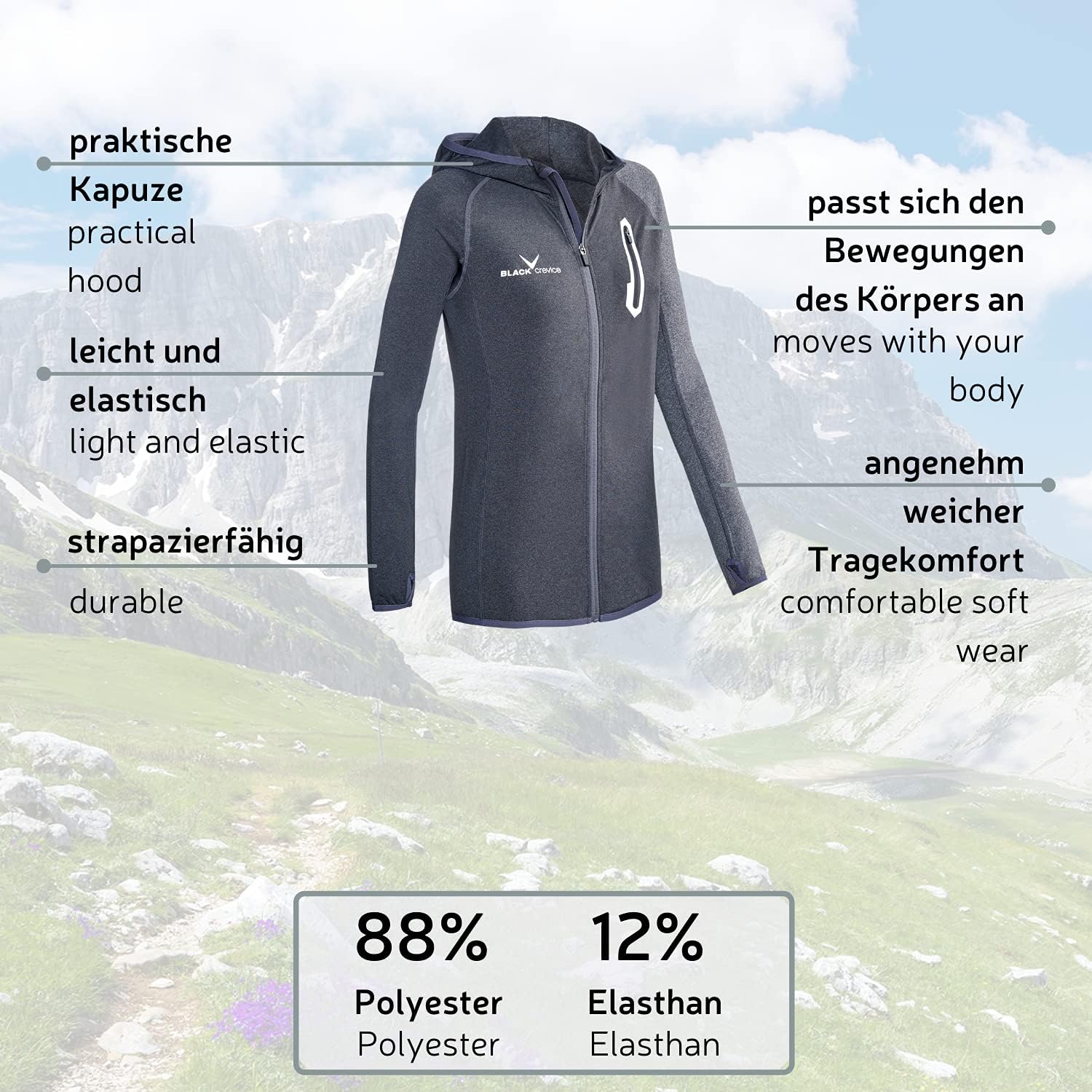 Thumbnail 5 de Black Crevice Micropile da donna Second Layer con cappuccio — blu acciaio/rosa