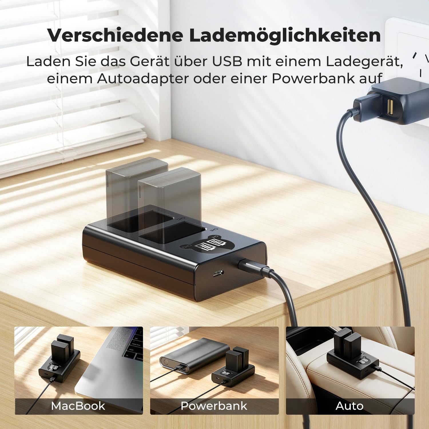Thumbnail 4 de K&F CONCEPT EN-EL25 Dual Slot LED Ladegerät mit USB-C/ Micro-USB, kompatibel mit Nikon Z30, Z50, Z50 II und Zfc