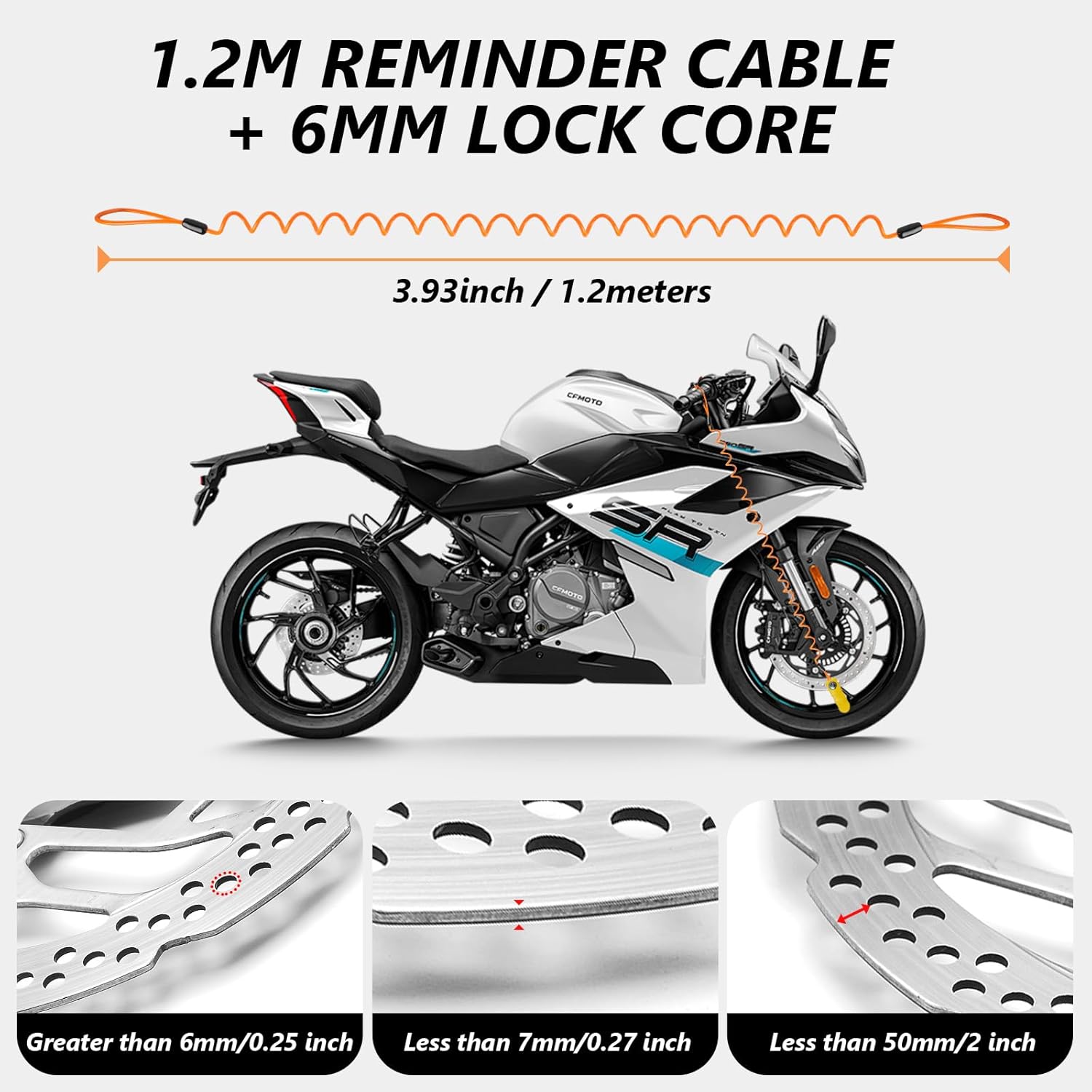 Detalle de Bloccadisco moto con allarme 110 dB – Lucchetto antifurto impermeabile con cavo da 1,5 m e borsa