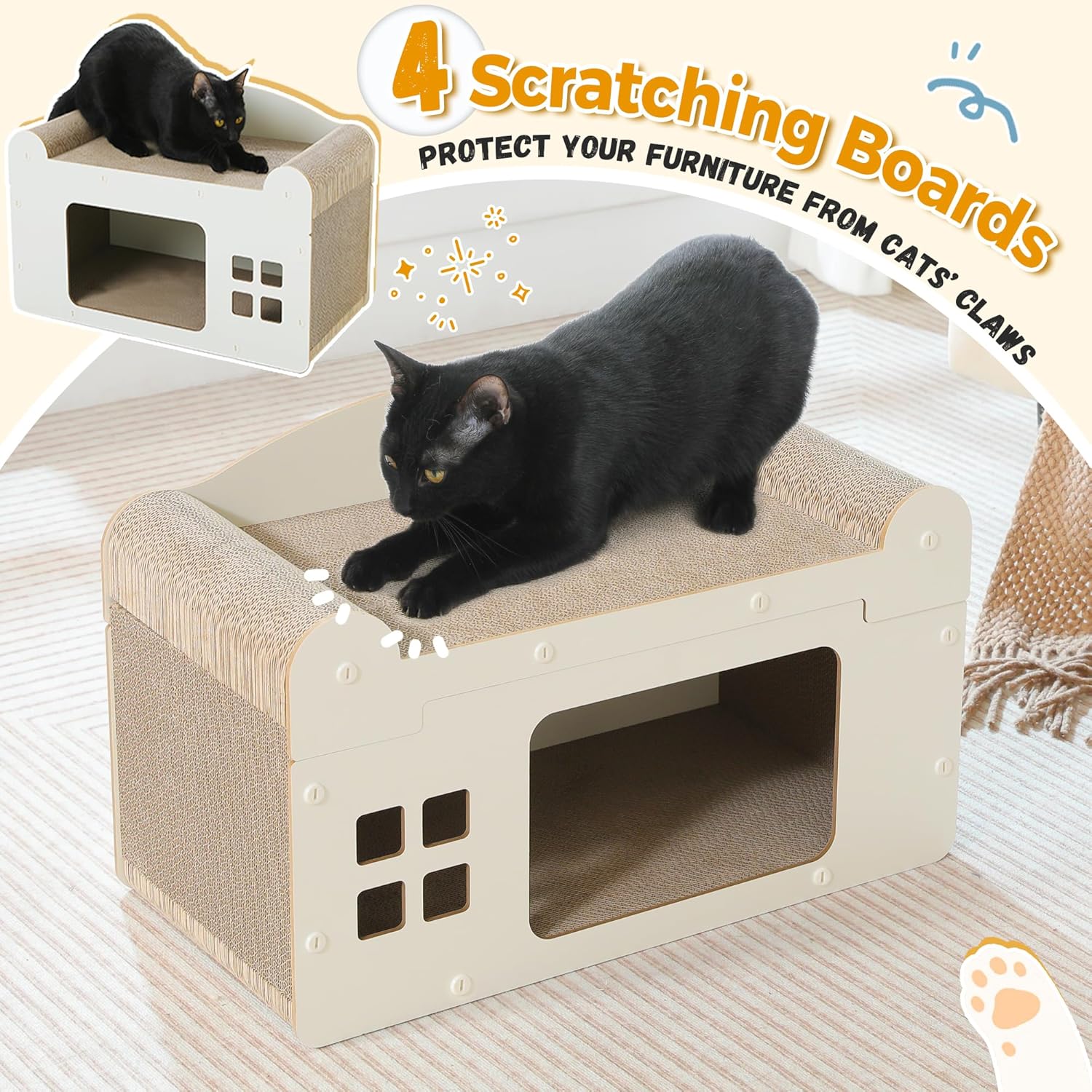 Thumbnail 4 de PAWZ Road Kratzbrett mit Katzenhöhle aus Pappe, Kratzpad Lounge – 55 x 28 x 35 cm (weiß)