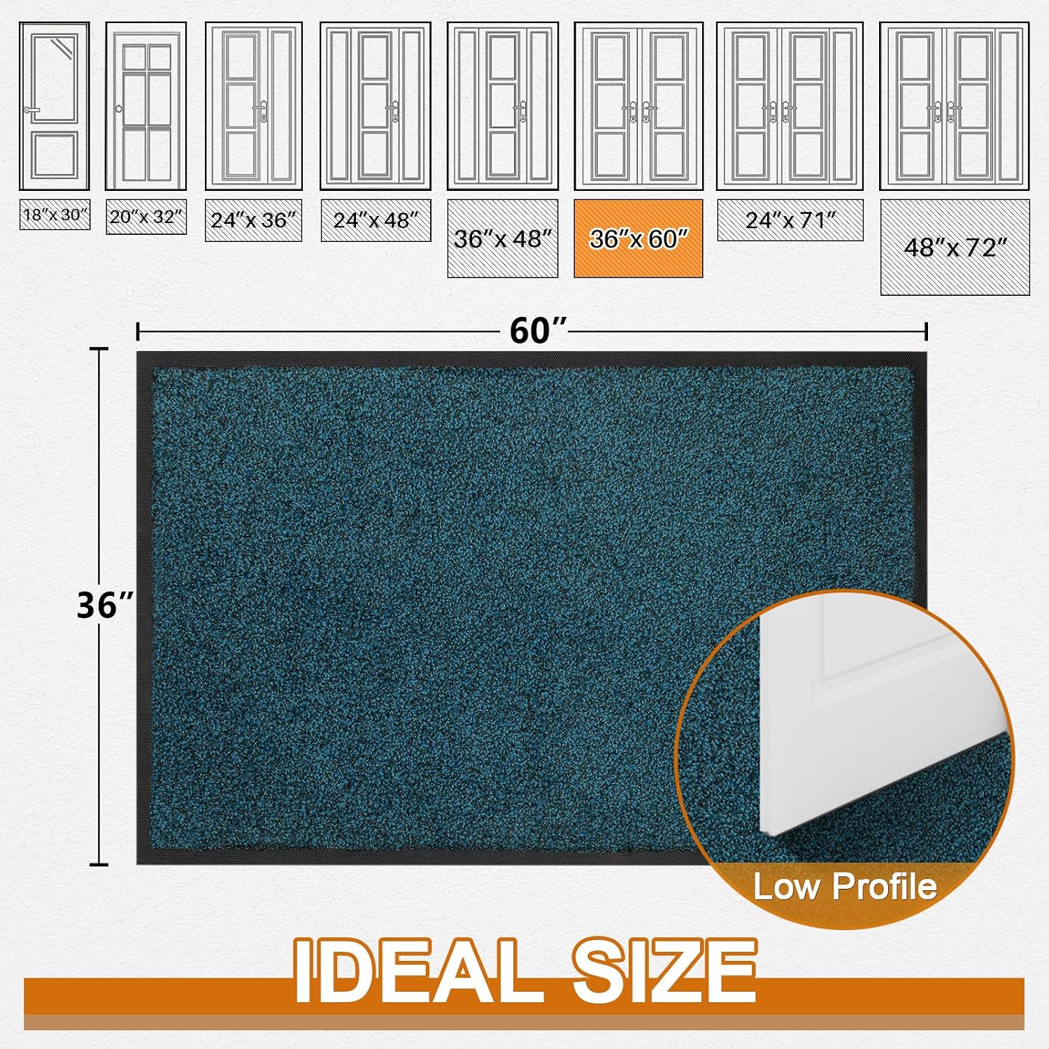 Detalle de Mibao MBPC001 Front Door Mat, 60" x 36", Blue, Low-Profile and Washable