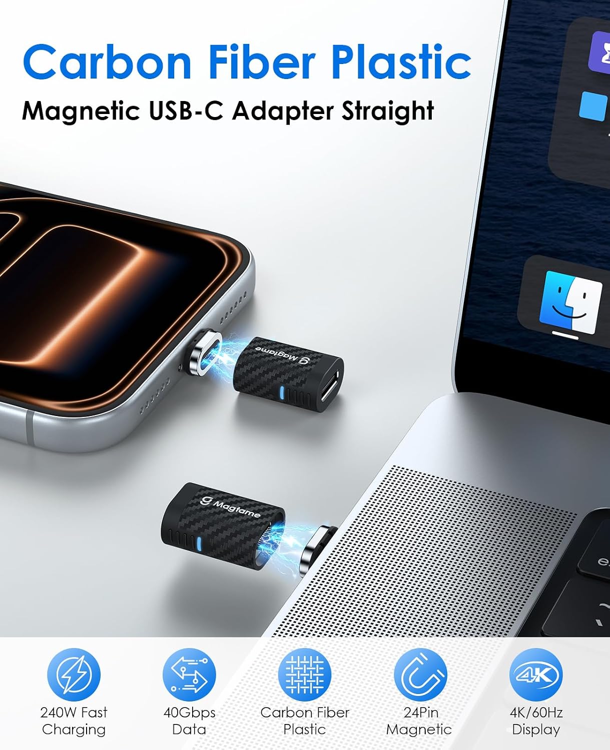 Detalle de Magtame Magtame Plastic Fiber USB‑C Magnetadapter 24‑Pin (2er‑Set) mit 240W, 40Gbps & 4K‑Video