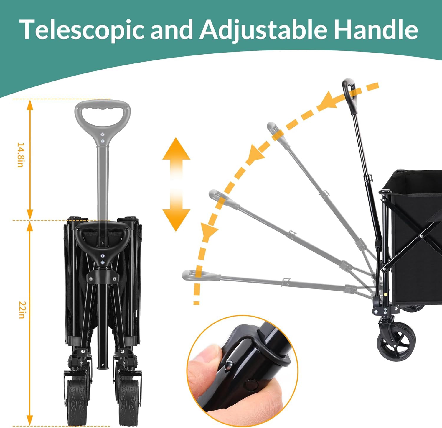 Thumbnail 4 de LEWANJA Carrello da giardino pieghevole 140L con maniglia regolabile (fino a 130 kg) – carretto da trasporto per campeggio, spiaggia e spesa