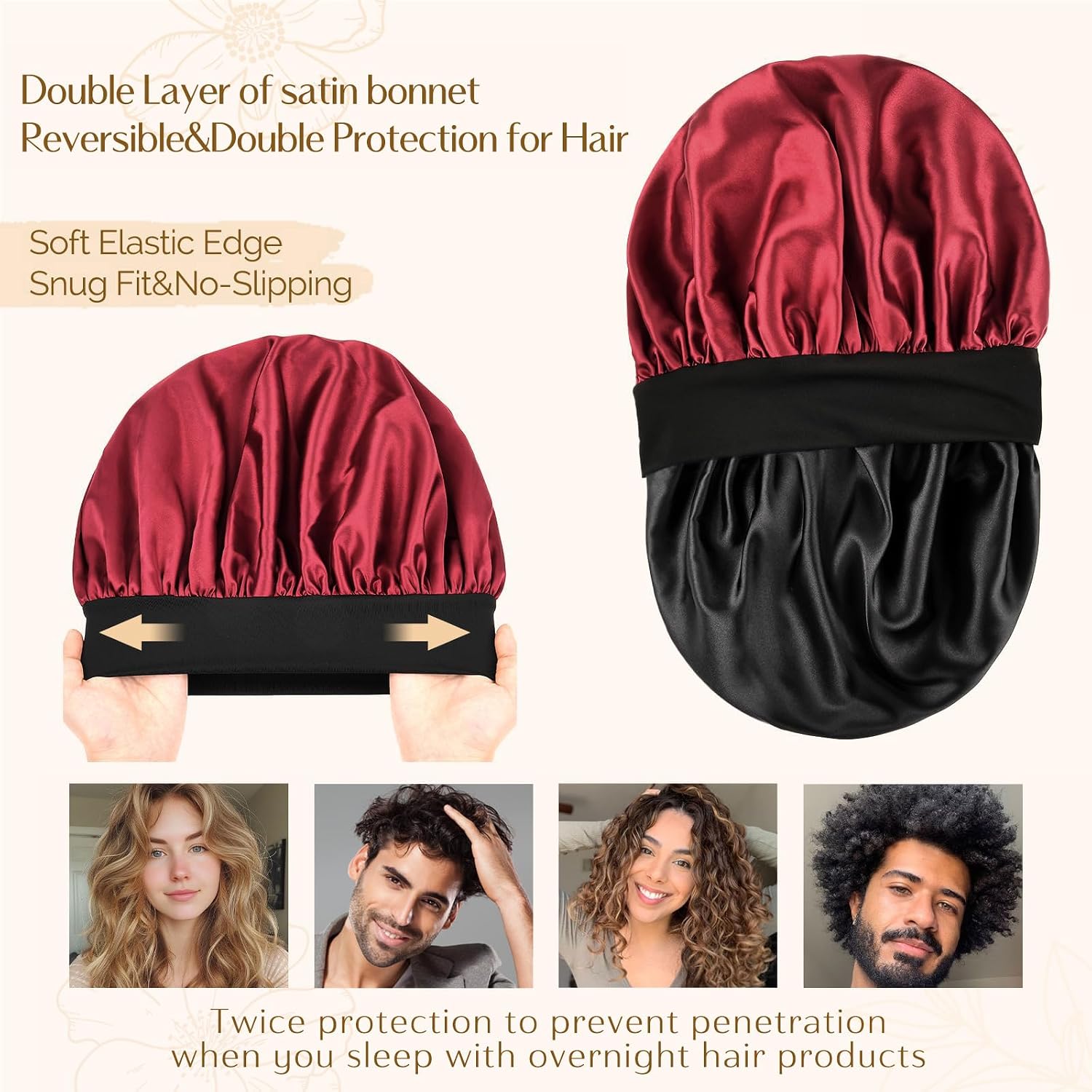 Thumbnail 2 de YANIBEST Double-Layer Satin Bonnet for Sleeping – The Gentle Hair Saver for Men and Women