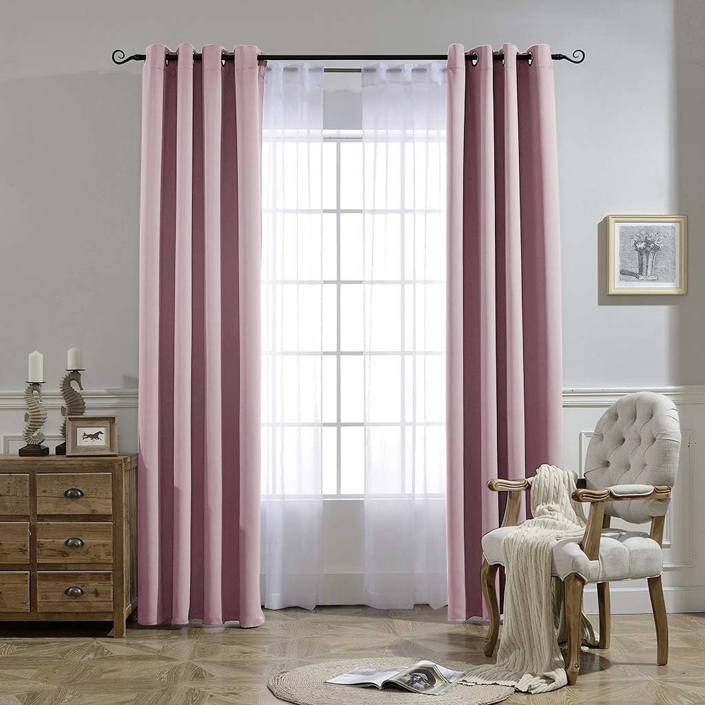 Detalle de NICETOWN Blackout Pink Curtains for Girls Room (Lavender Pink/Baby Pink) — Thermal Insulated Grommet Panels, 1 Pair, 52 x 84 in