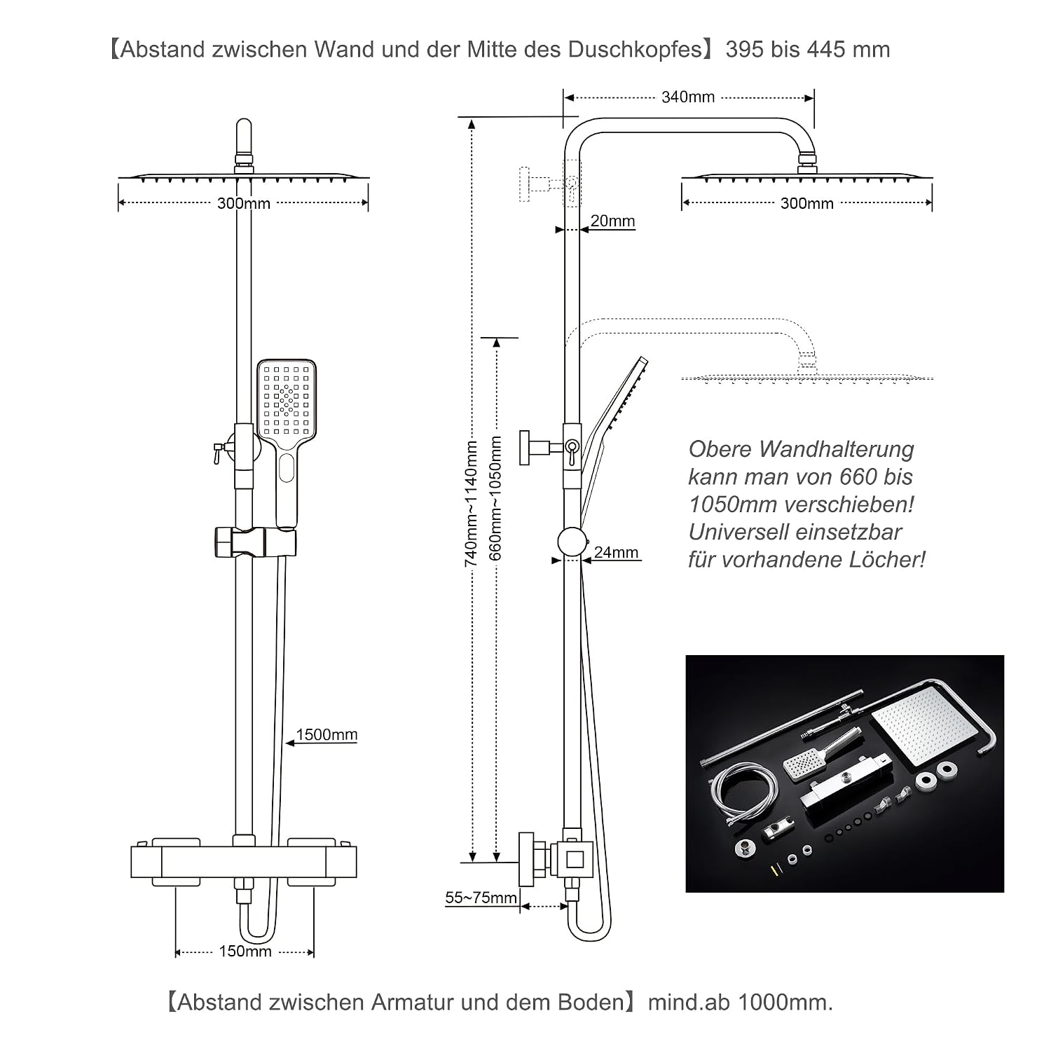 Thumbnail 6 de JOHO Colonne de douche thermostatique 74 à 114 cm