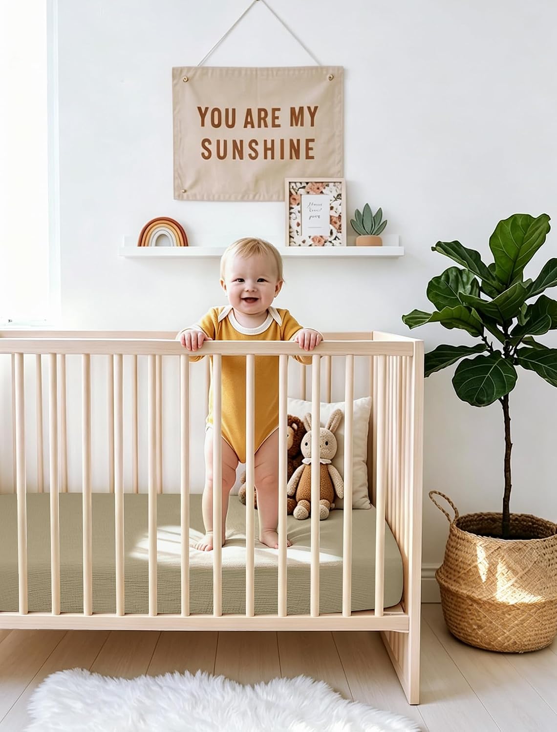 Thumbnail 5 de lulumoon 000 Muslin Crib Sheets, 2-Pack, 100% Cotton, Cream & Olive