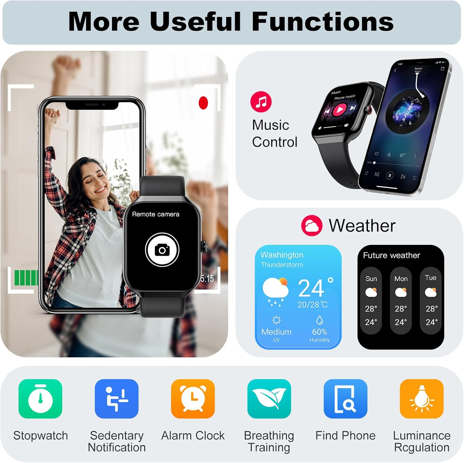 Thumbnail 6 de 2026 Smart Watch for Men & Women (1.96" screen) with Bluetooth calls, 100+ sport modes, IP68 water resistance