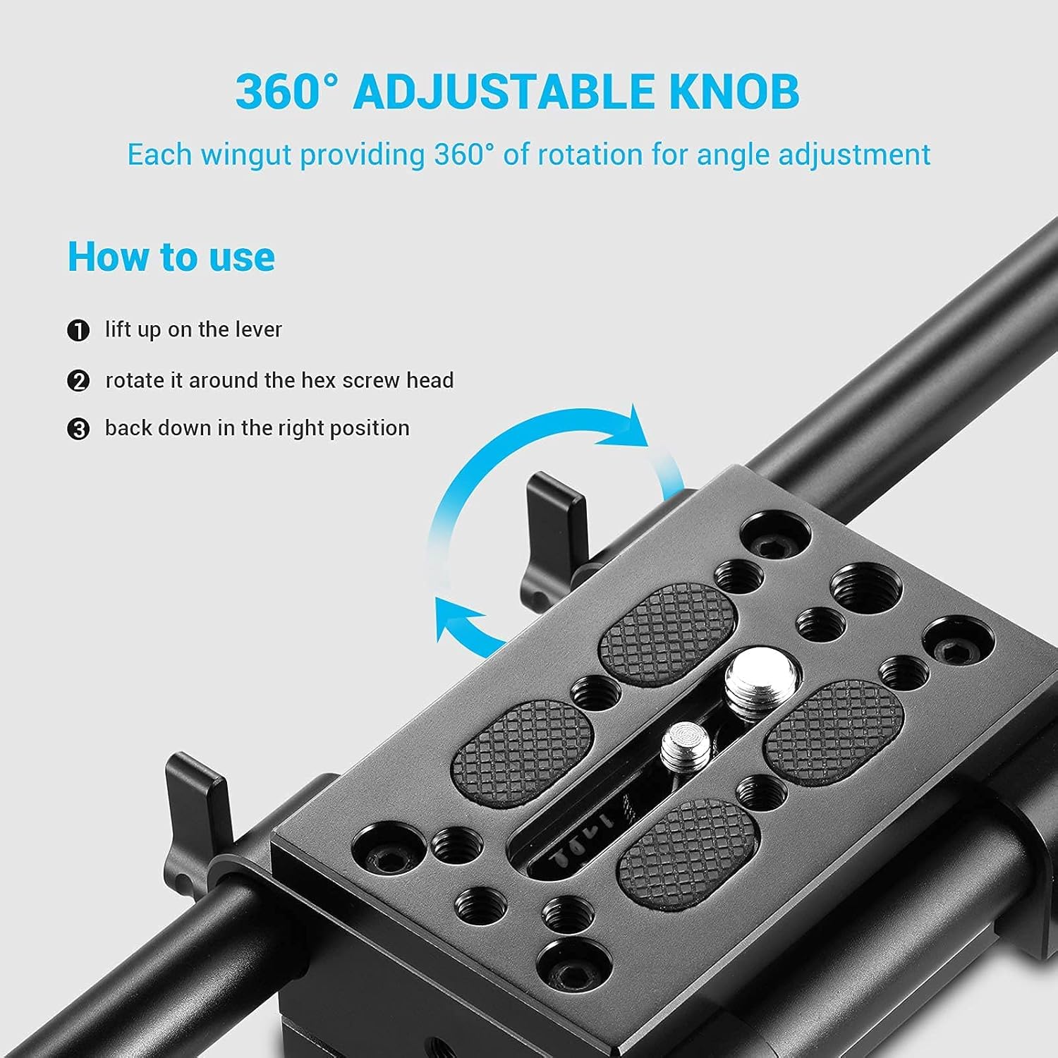 Thumbnail 1 de SMALLRIG Base Plate de trépied avec pince rail 15 mm (15mm Rail Clamp) – montage caméra 1/4" ou 3/8