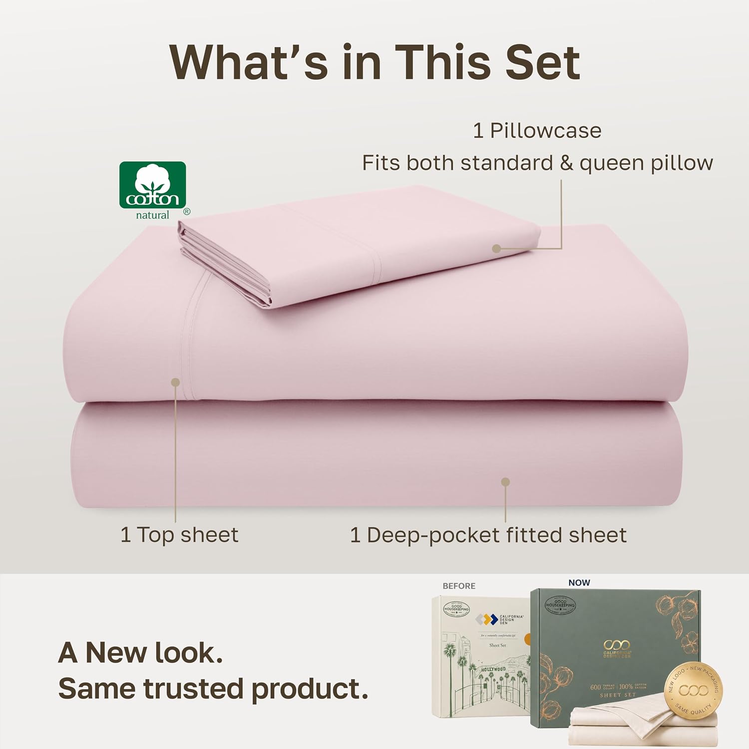 Detalle de California Design Den 840307139801 Twin Sheet Set, 600 Thread Count Cotton Sateen