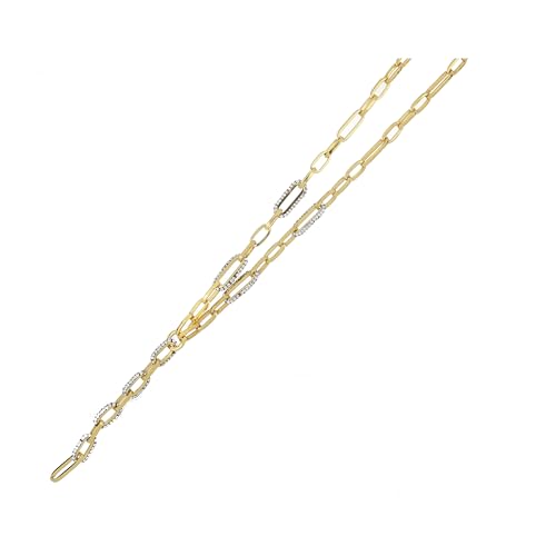 Thumbnail 1 de DelPia Collana Donna 2begold 18kt e Argento Sterling 925 - Modello Paperclip con Cristalli Bianchi, 51 cm