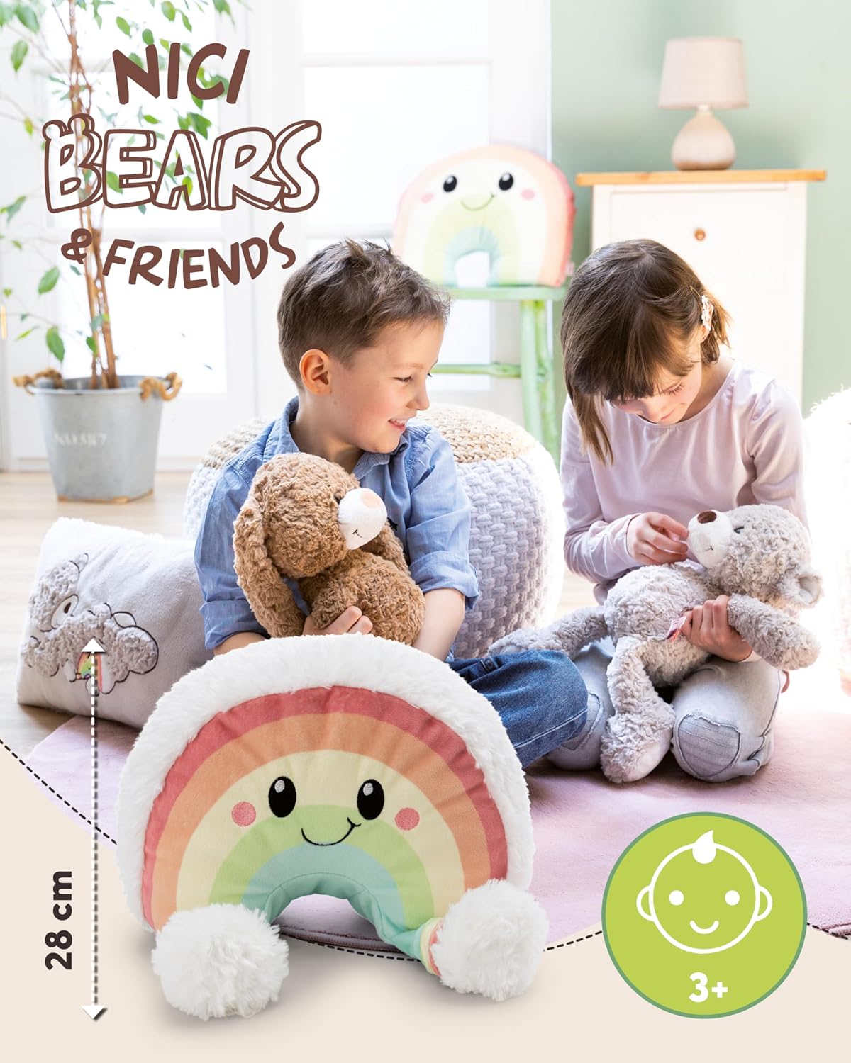 Detalle 2 de NICI Kuschelfigur Regenbogen Nibsi, 28 cm – weiche Plüschfigur zum Kuscheln & Spielen