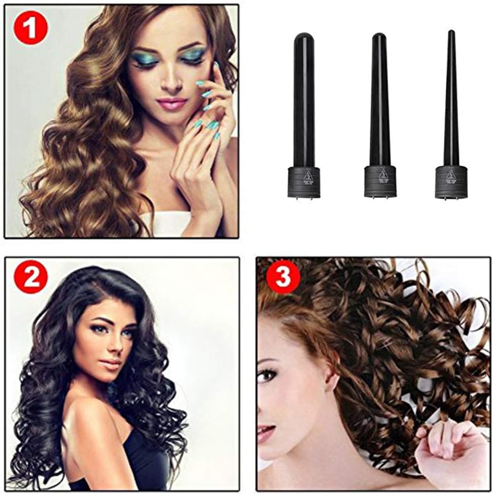 Detalle de Curloni Lockenstäbe Set 3-in-1 – Große und Kleine Locken, Keramik-Tourmalin-Beschichtung, Reise-Volumen